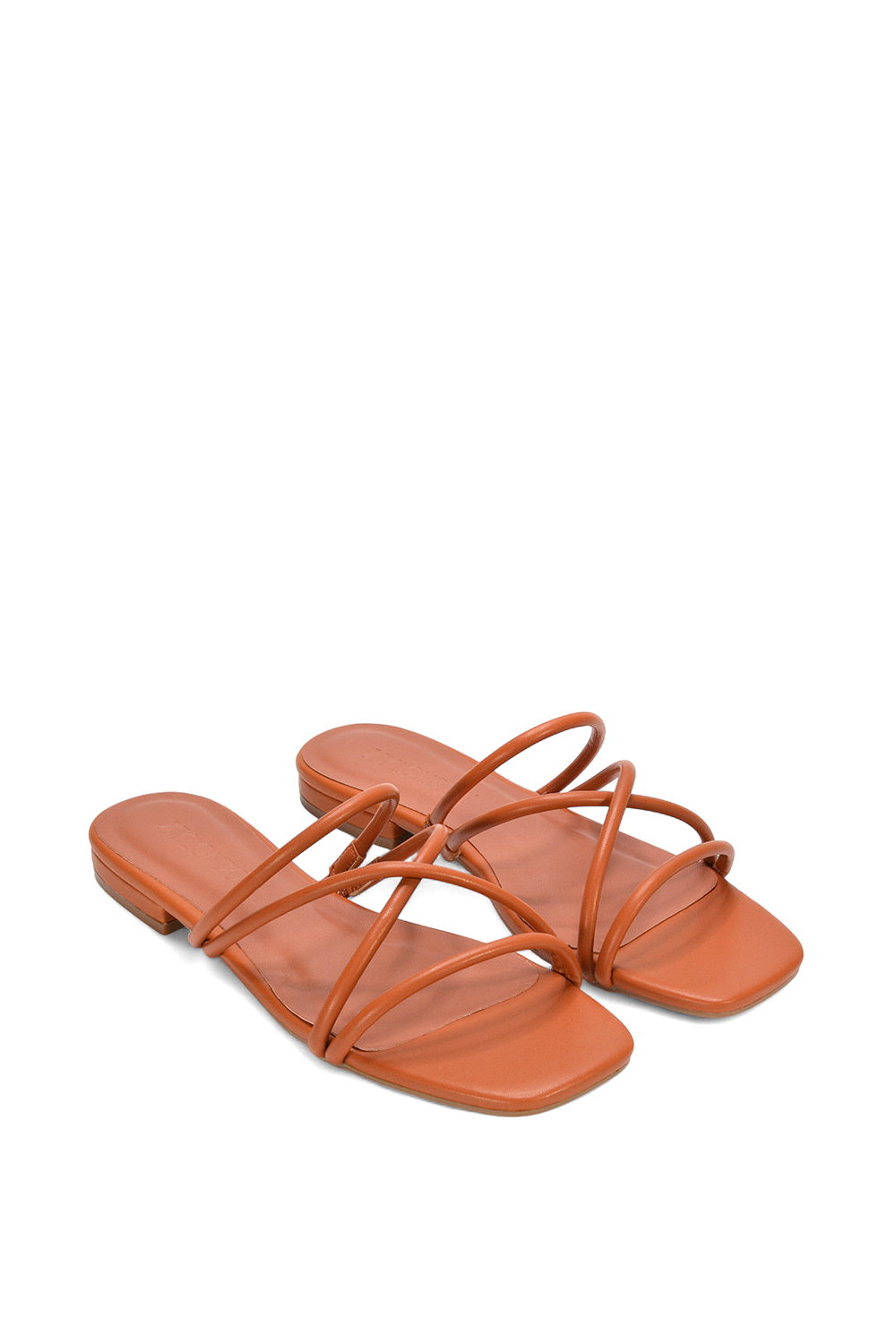 Tan XY LONDON Tan 'Suzzie' Strappy Flat Slip On Square Toe Slider Mule Sandals, Image 4 of 5