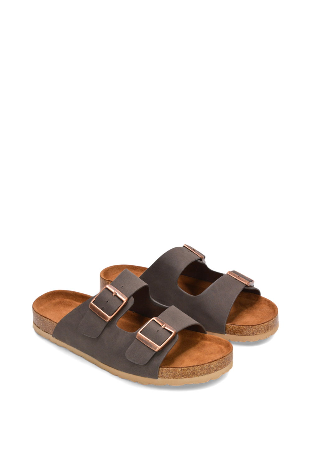 Brown XY LONDON Brown 'Star' Double Strap Buckle Up Summer Slip On Flat Sandals, Image 4 of 6