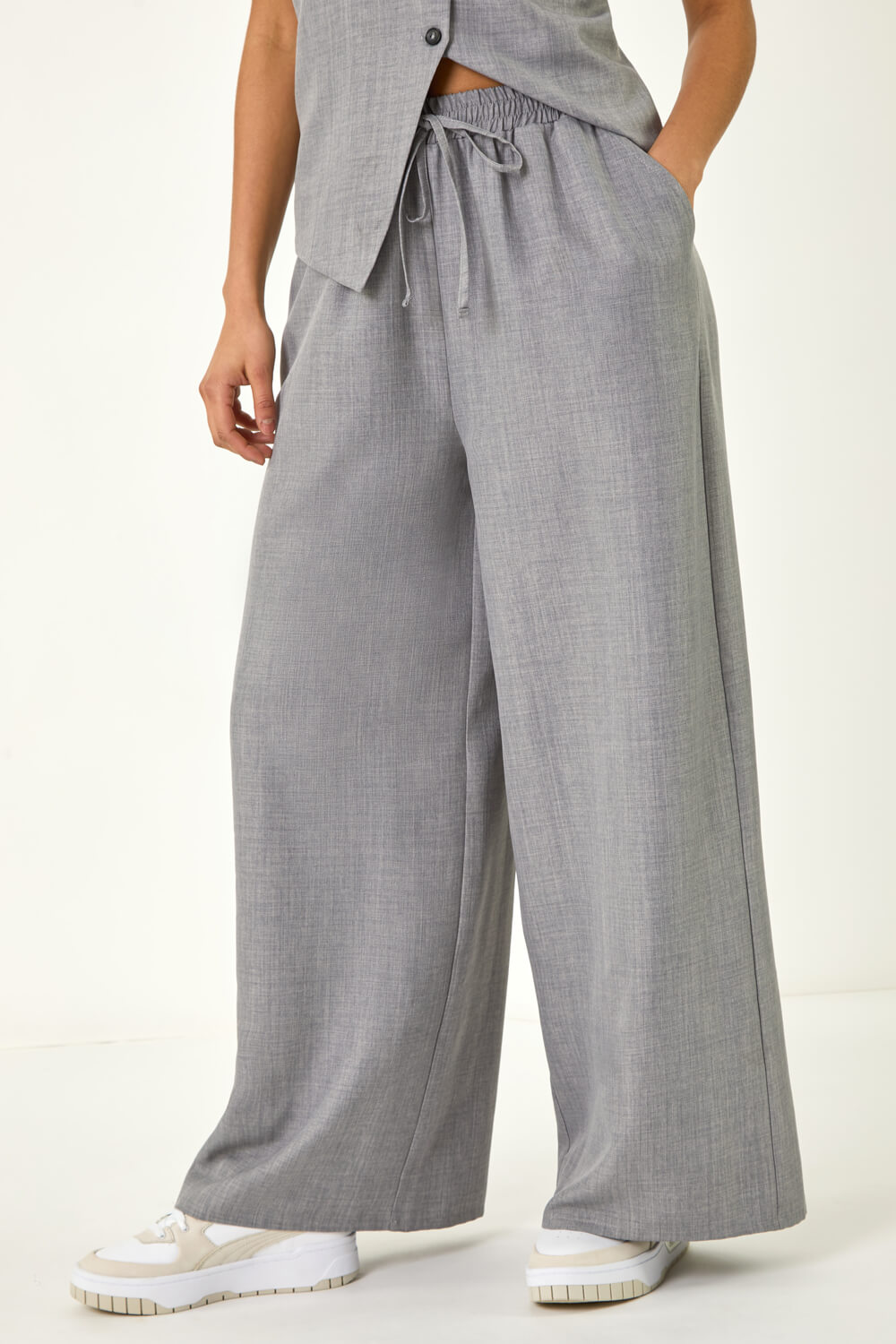 Grey Dusk Elasticated Waist Wide Leg Trouser, Image 5 of 5