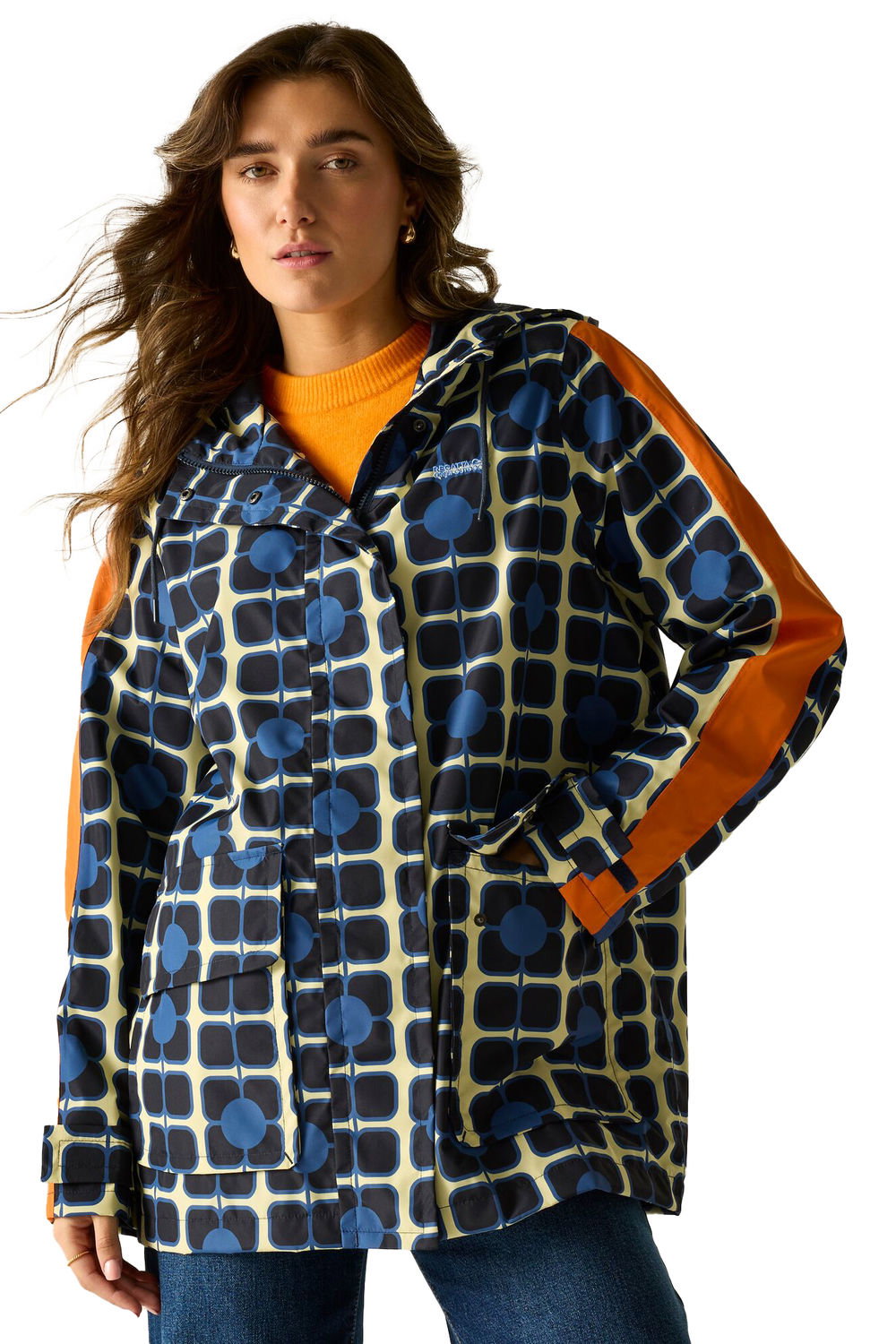 Navy Orla Kiely Mid Length Waterproof Jacket, Image 4 of 4