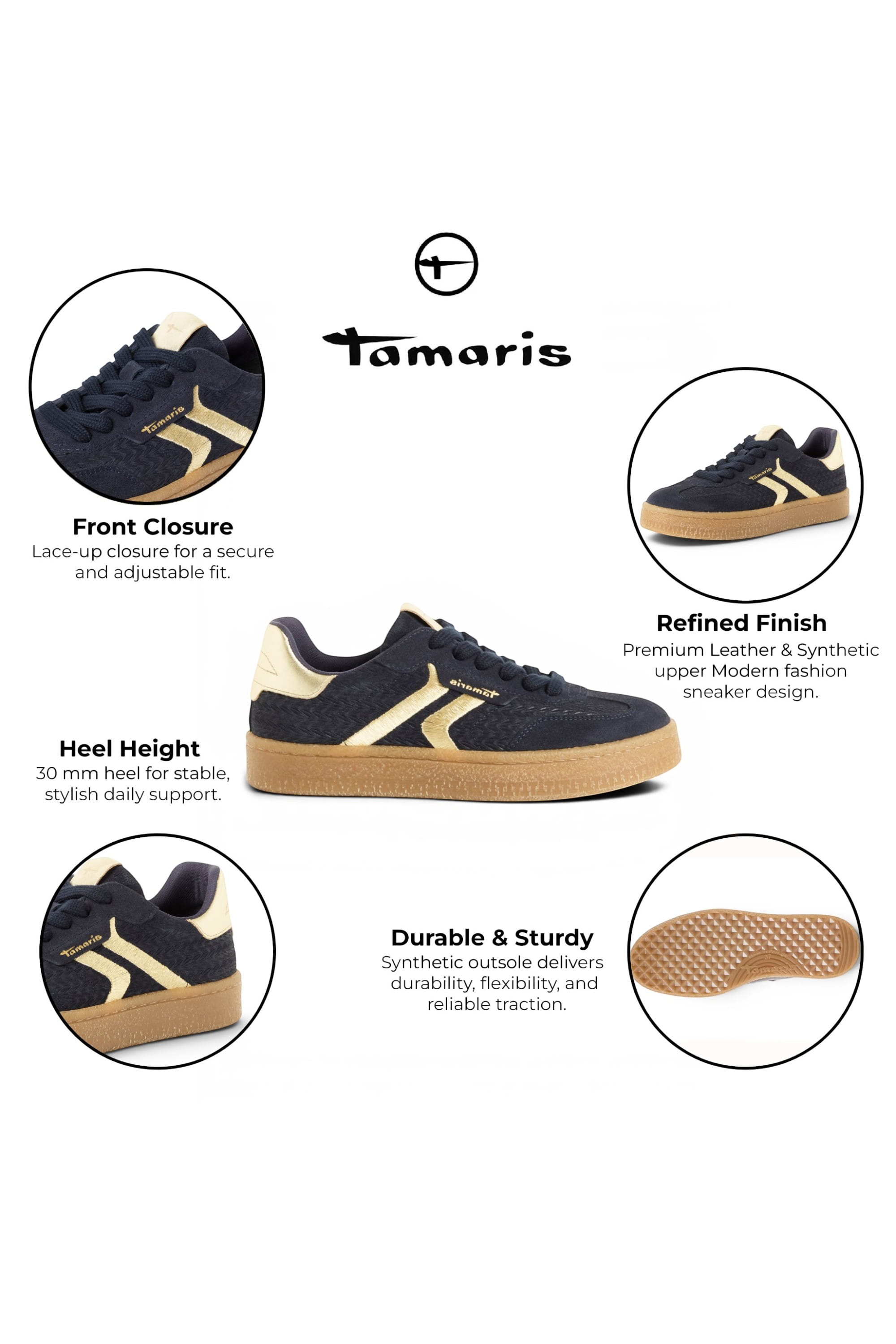 Navy Leather Trainers Sneaker Shoes, Image 3 of 7