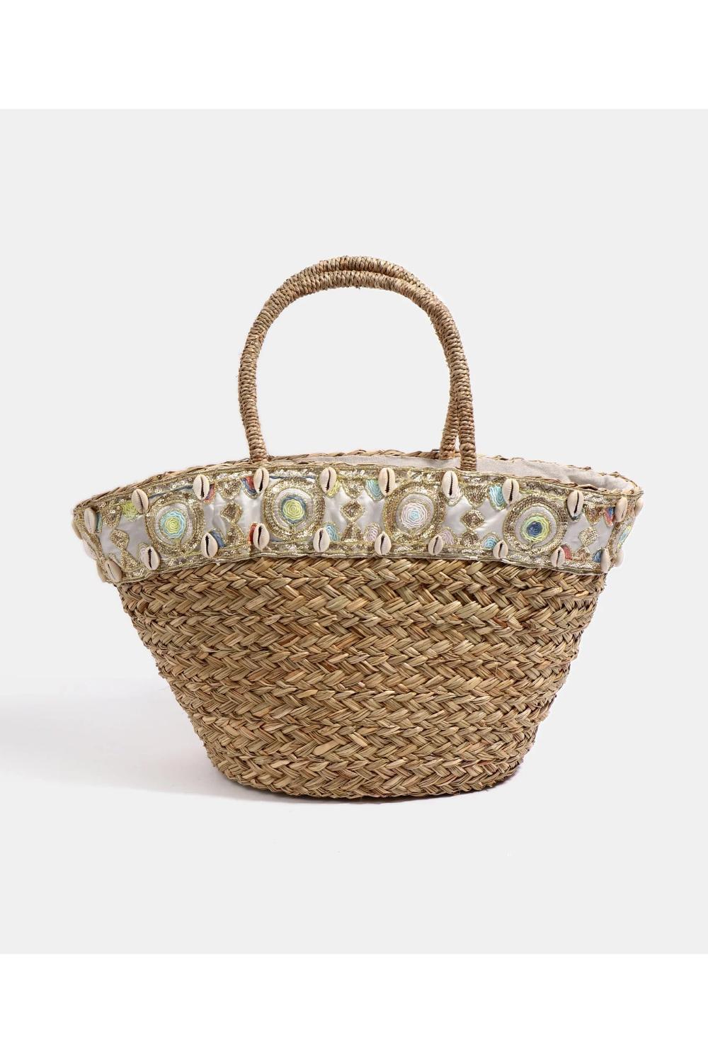 Beige Pia Rossini Beige Perez - Straw Beach Basket, Image 1 of 3