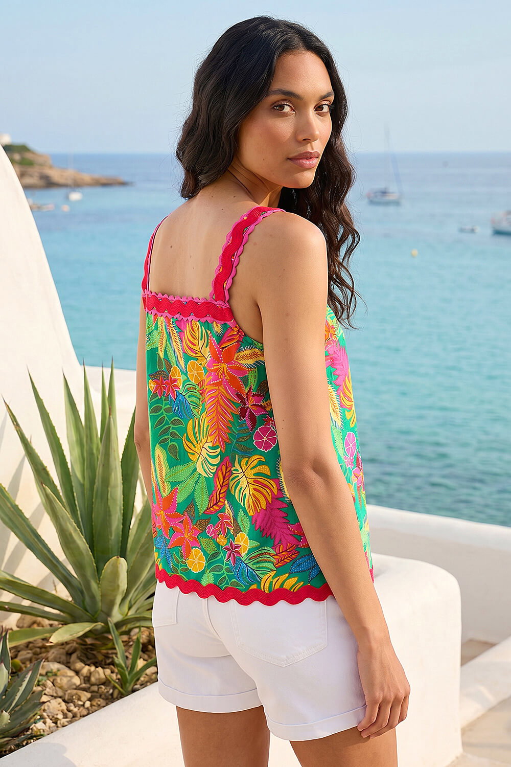 Green Floral Ric Rac Cami Top, Image 3 of 4