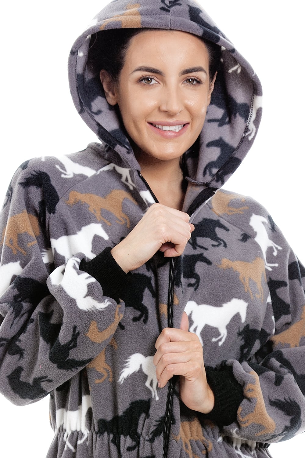 Grey Supersoft Multicoloured Horse Print Onesie, Image 5 of 5