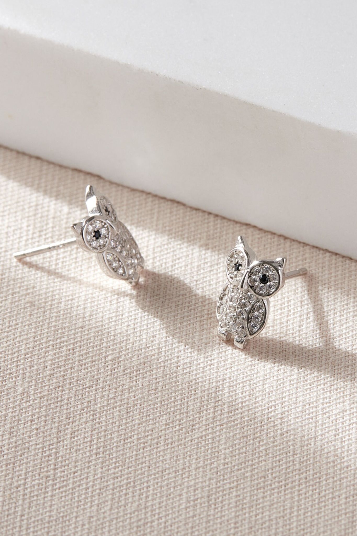 Silver Sterling Silver CZ Owl Studs, Image 3 of 3