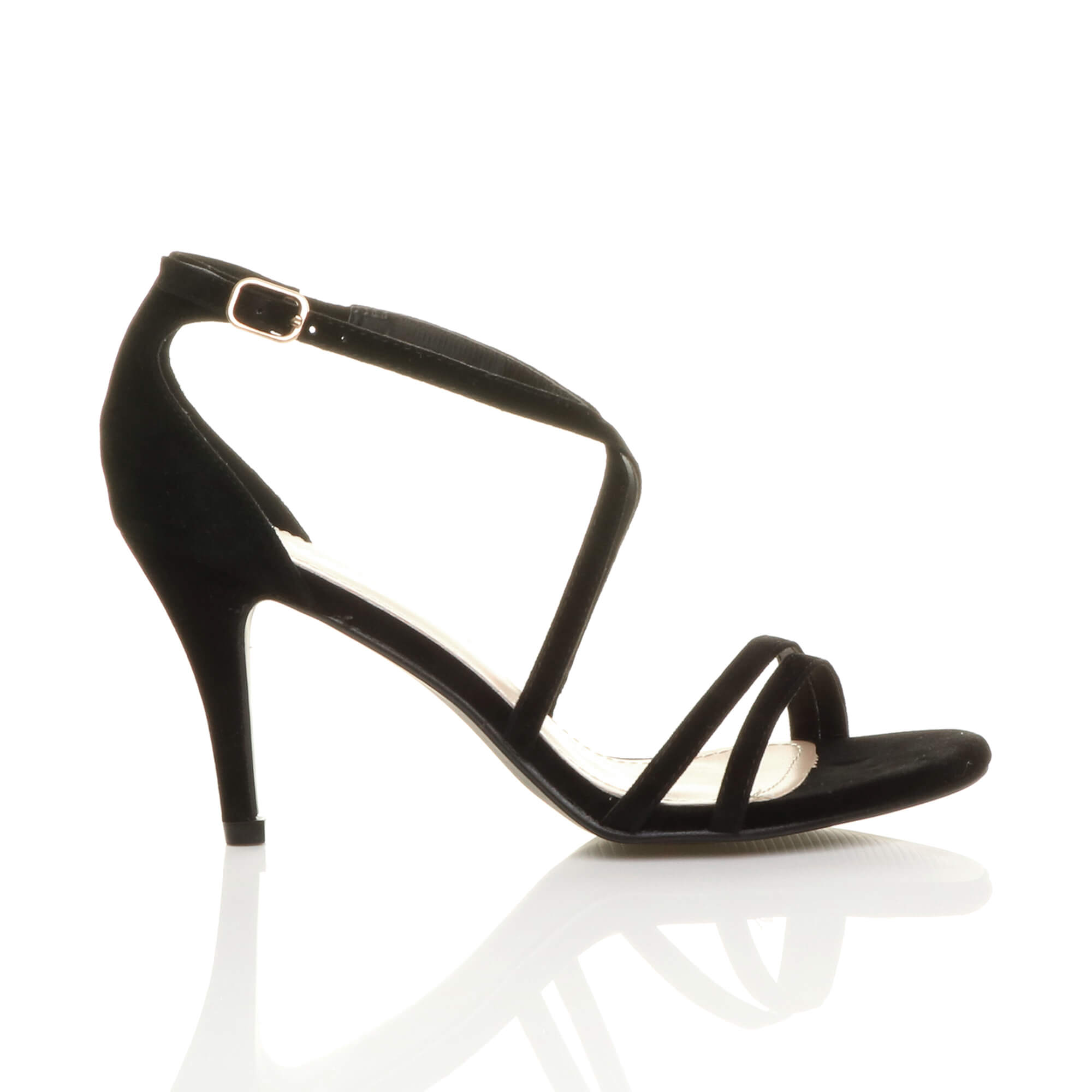 Black AJVANI Black High Heel Crossed Straps Buckle Strappy Sandals, Image 2 of 6