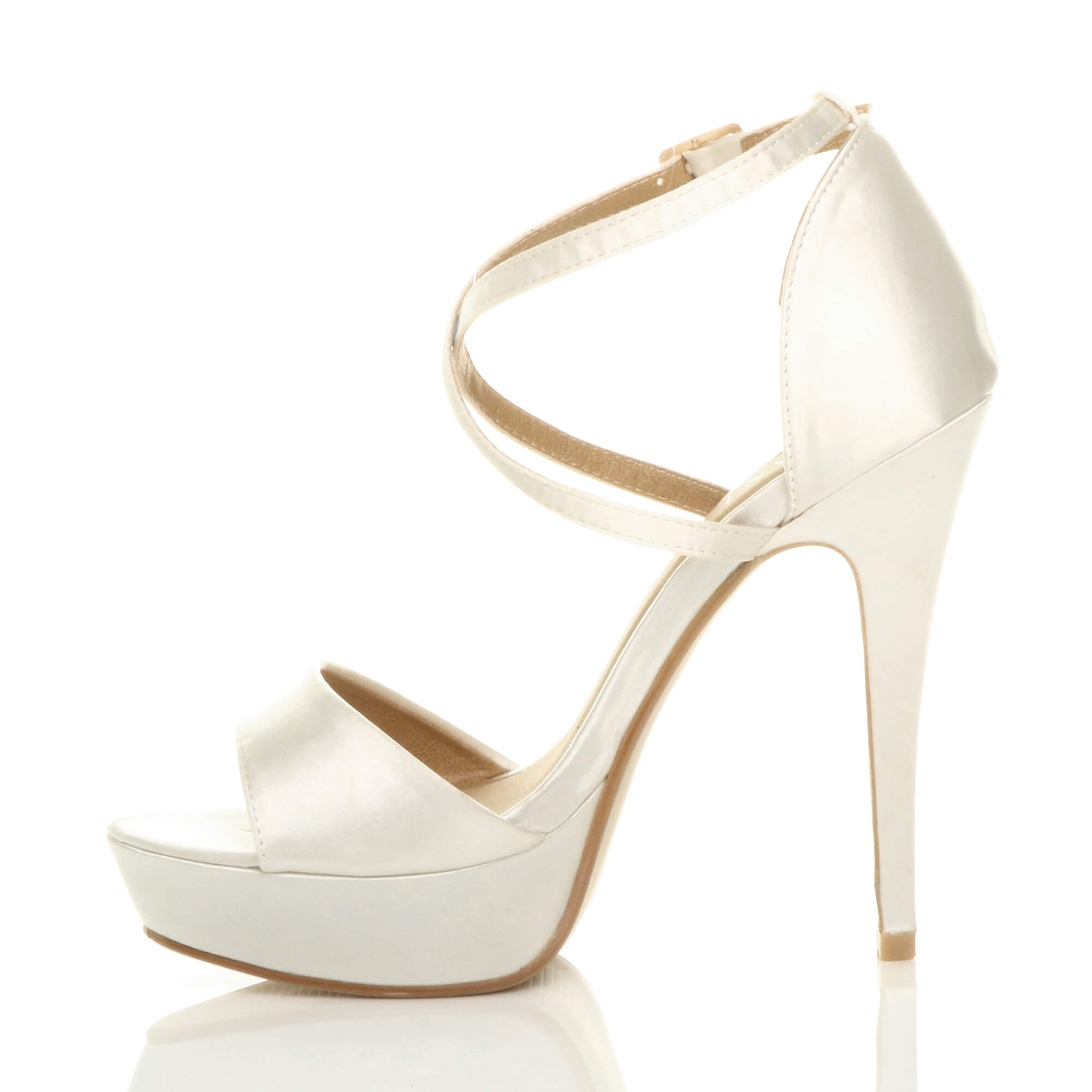 Ivory AJVANI Ivory High Heel Crossed Straps Platform Sandals, Image 3 of 6