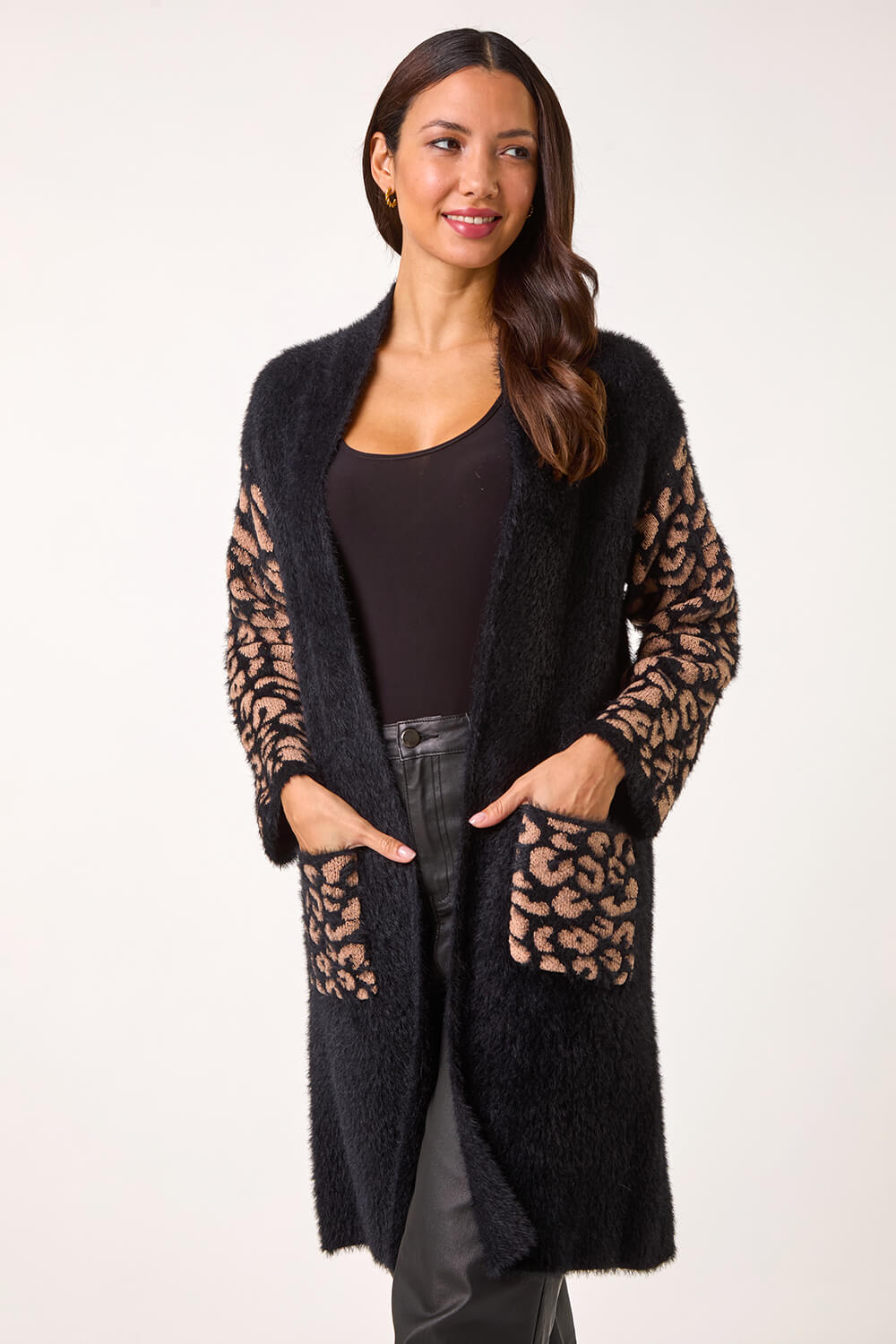 Black Animal Print Jacquard Cardigan, Image 5 of 5