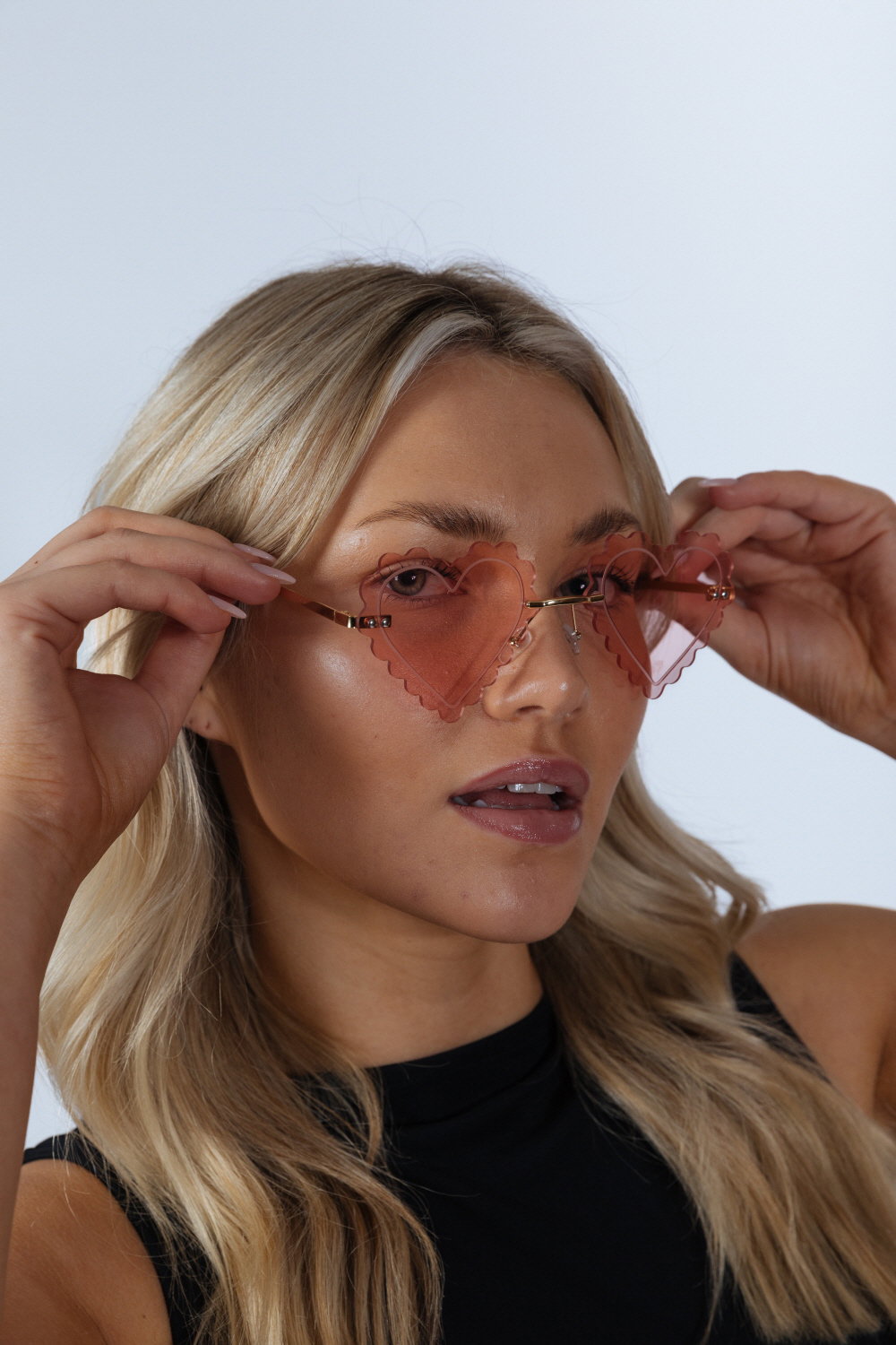 Pink Scallop Heart Sunglasses in Pink, Image 2 of 5