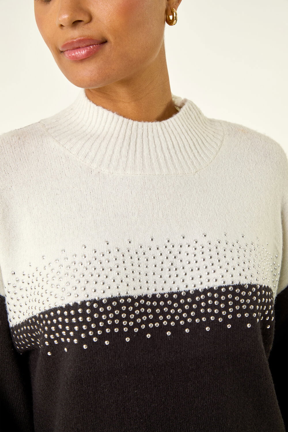 Black Colour Block Sparkly Longline Jumper, Image 6 of 5