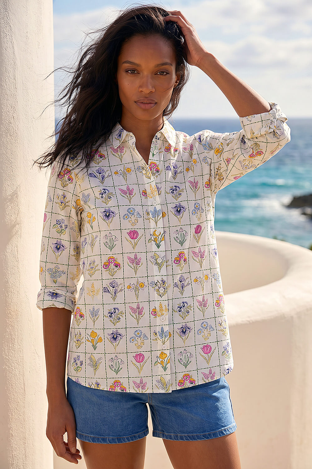Ivory Botanical Collared Shirt, Image 1 of 4