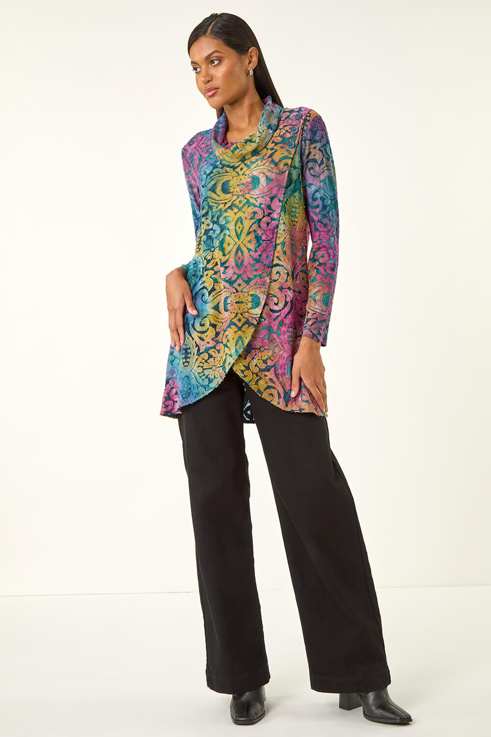 Blue Textured Burnout Print Top, Image 3 of 5