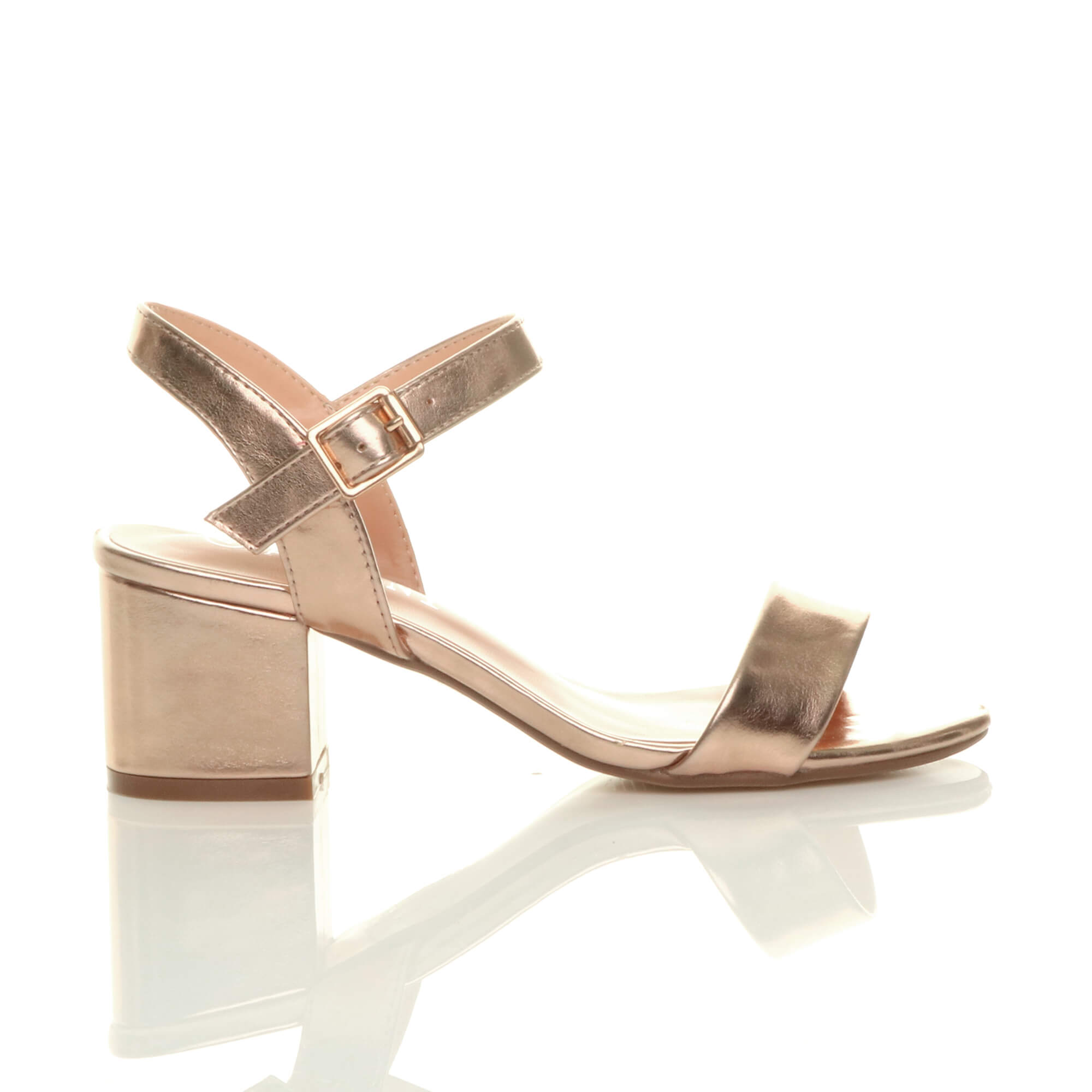 Rose Gold AJVANI Rose Gold Mid Block Heel Strappy Sandals, Image 2 of 6