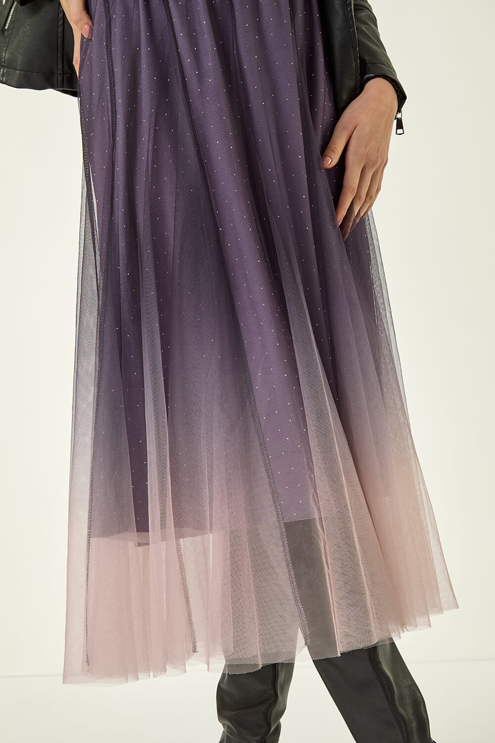 Pink Ombre Dip Dye Mesh Layered Skirt, Image 6 of 7