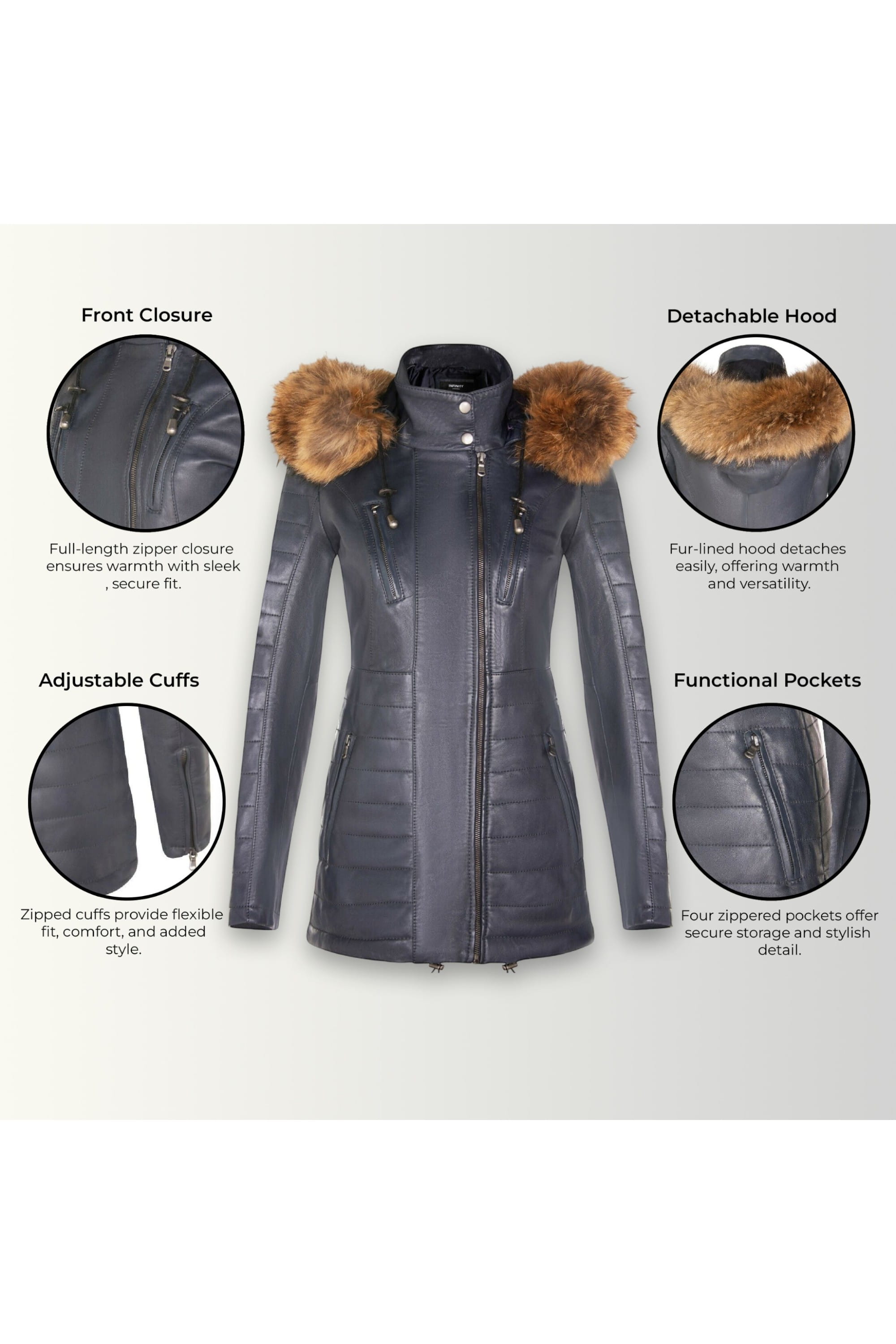 Blue Quilted Leather Parka Jacket-Bowen, Image 3 of 7