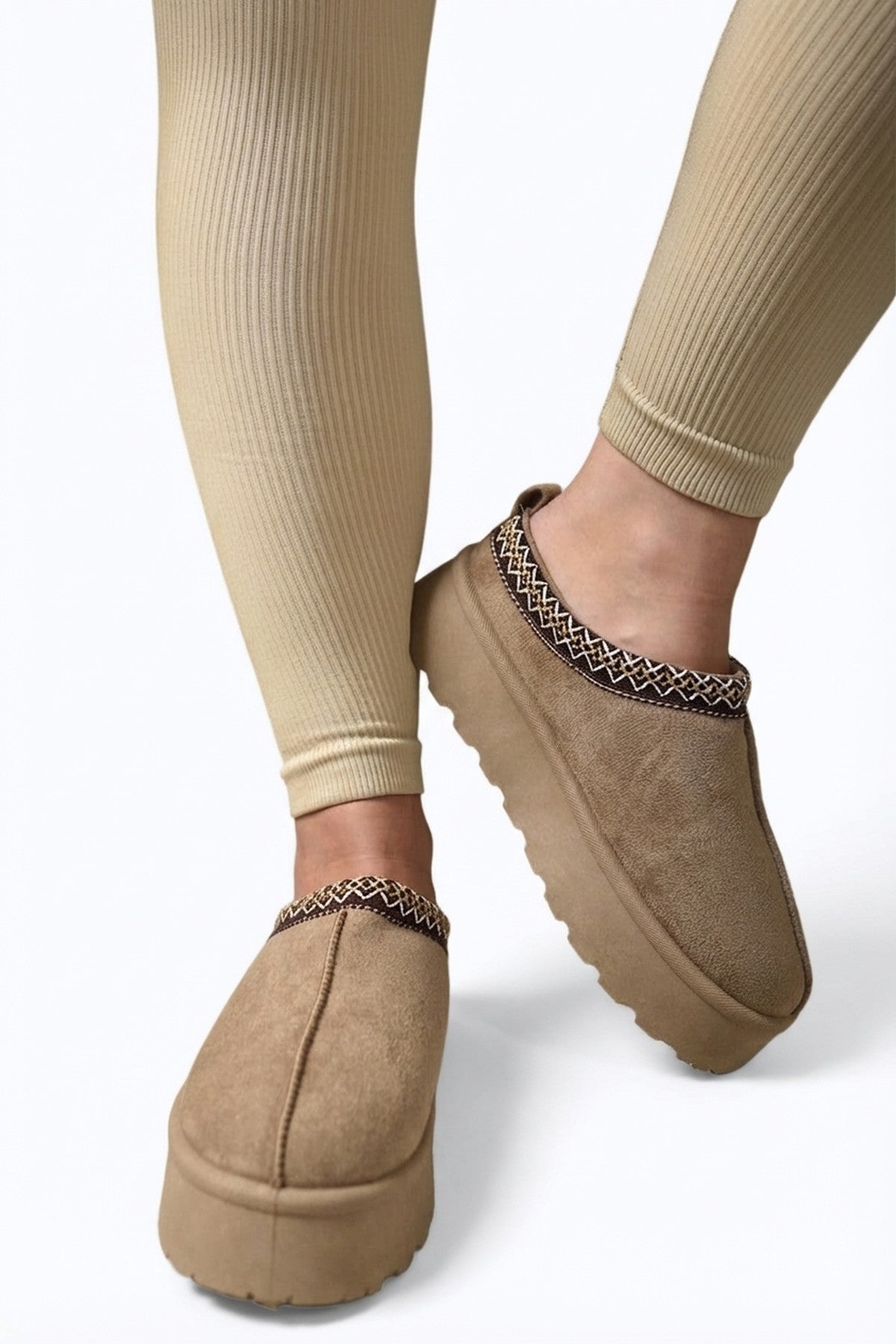 Camel iKrush Camel Jolene Aztec Detail Low Ankle Platform Slipper Boots, Image 7 of 8