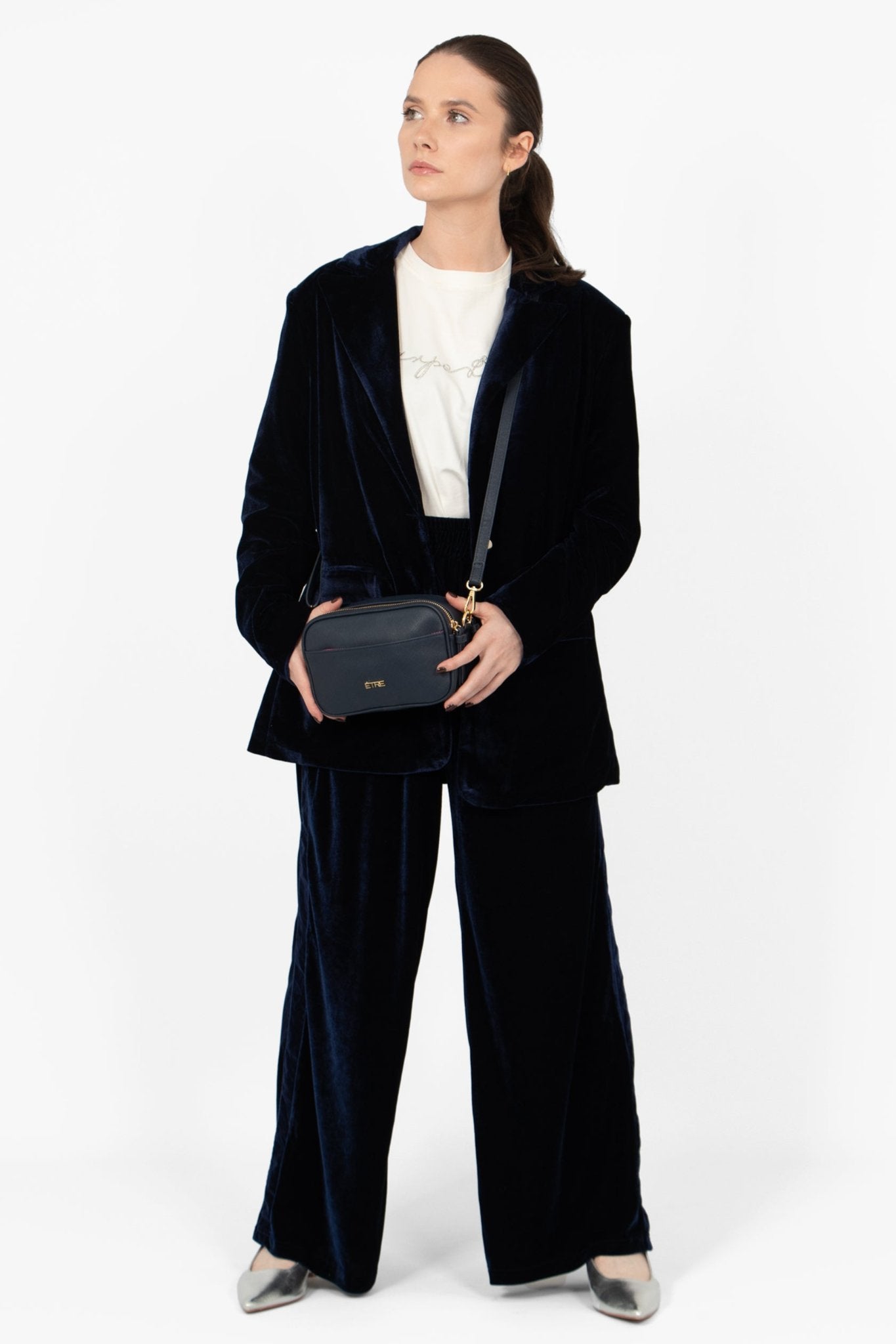 Navy Blue Dual Zipper Crossbody Camera Bag, Image 1 of 3