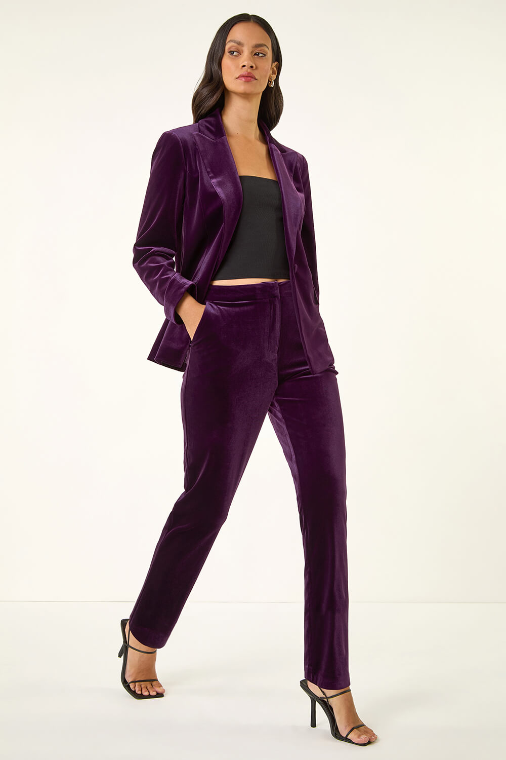 Purple Dusk Velvet Single Breasted Blazer, Image 5 of 5