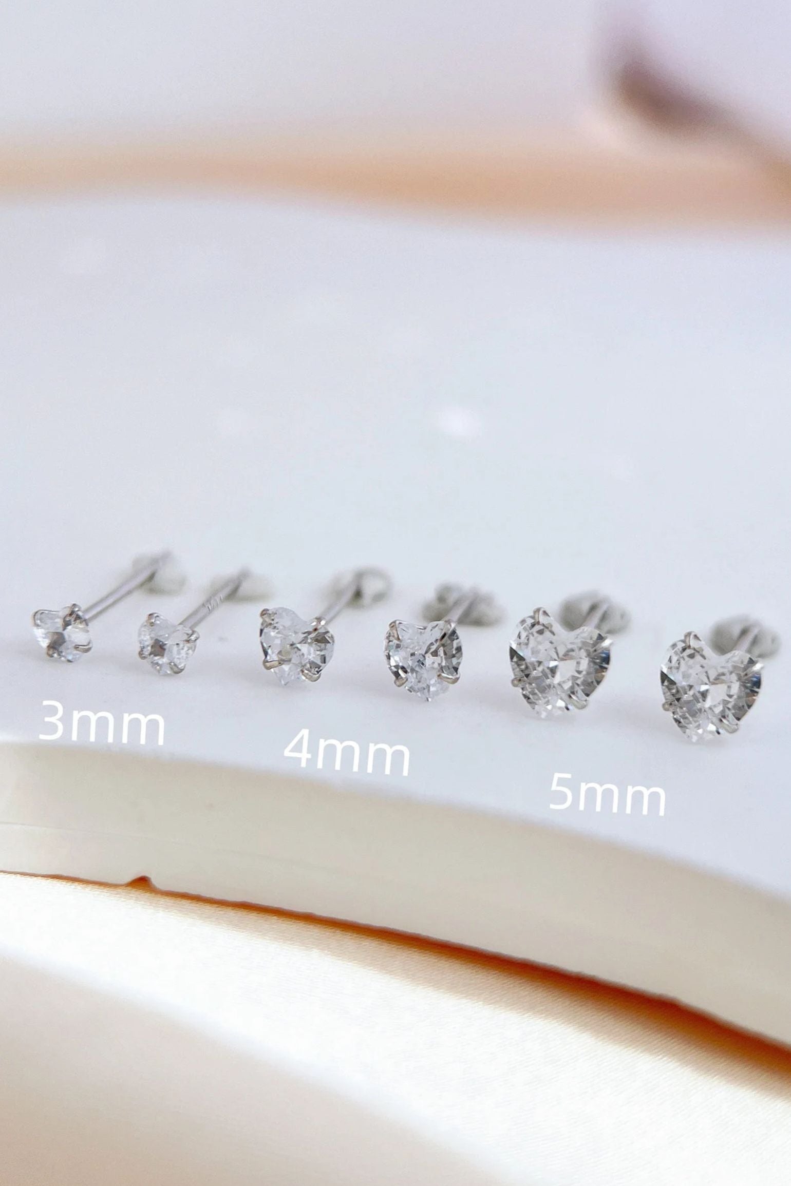 Silver Sterling Silver CZ Crystal Heart Studs, Image 2 of 3