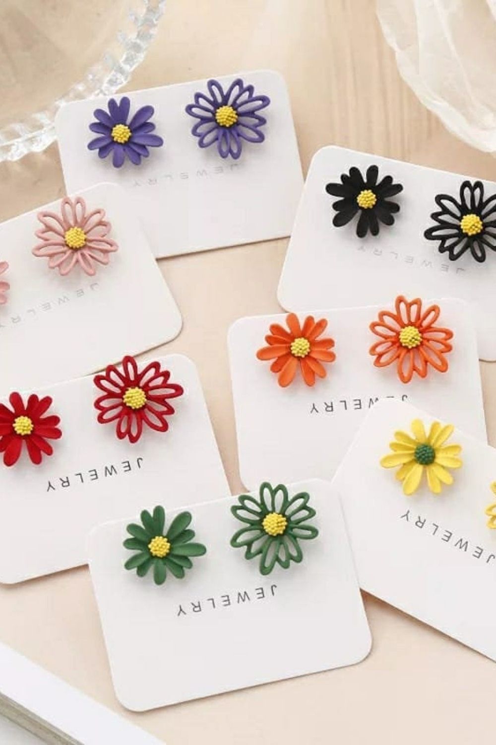 Green Floral Daisy Sunflower Summer Boho Studs, Image 2 of 8