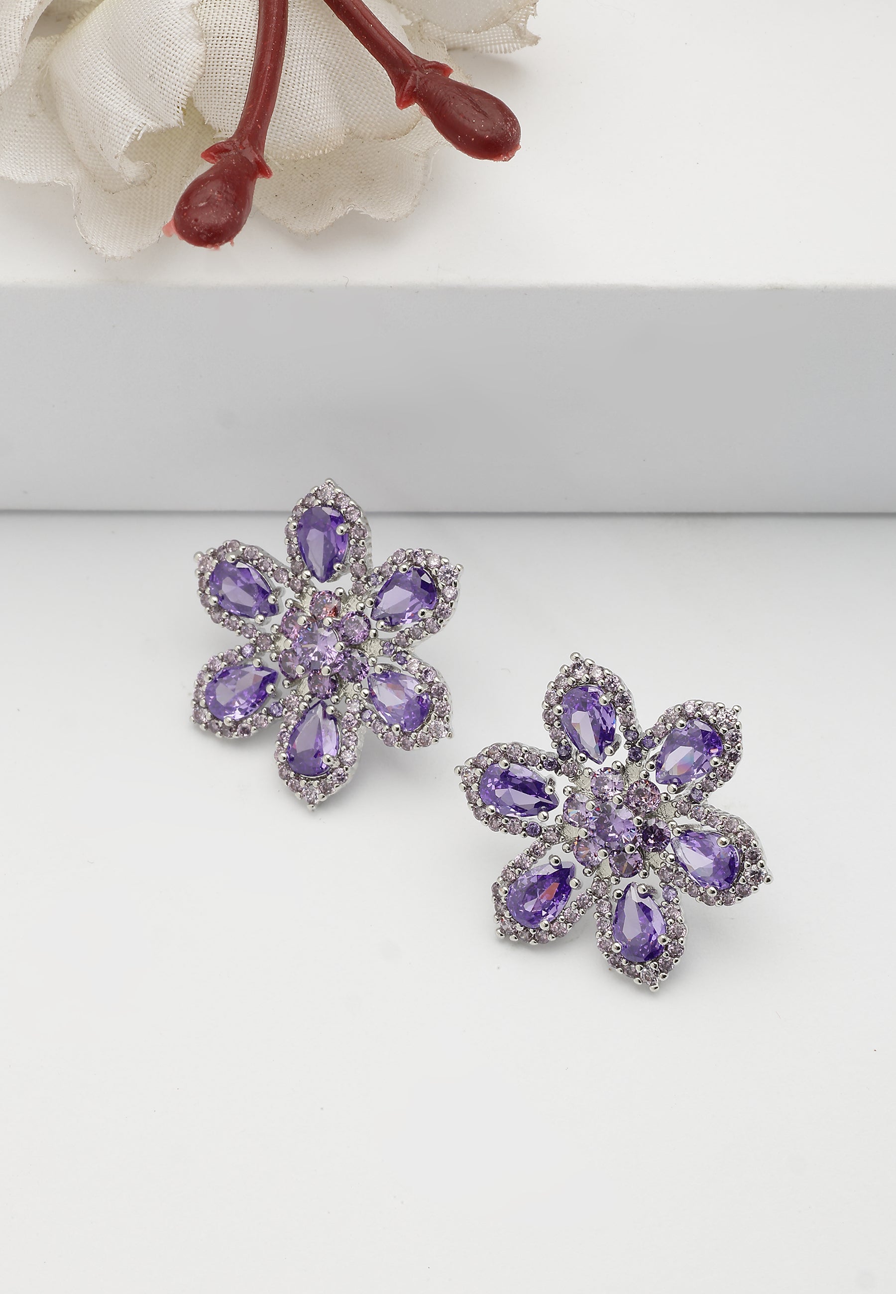 Lilac Lilac Floral Stud Earrings, Image 2 of 5