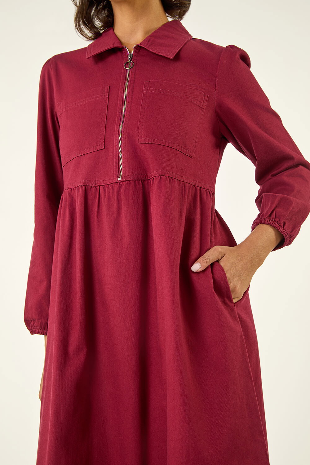 Wine Front Zip Midi Dress, Image 6 of 5