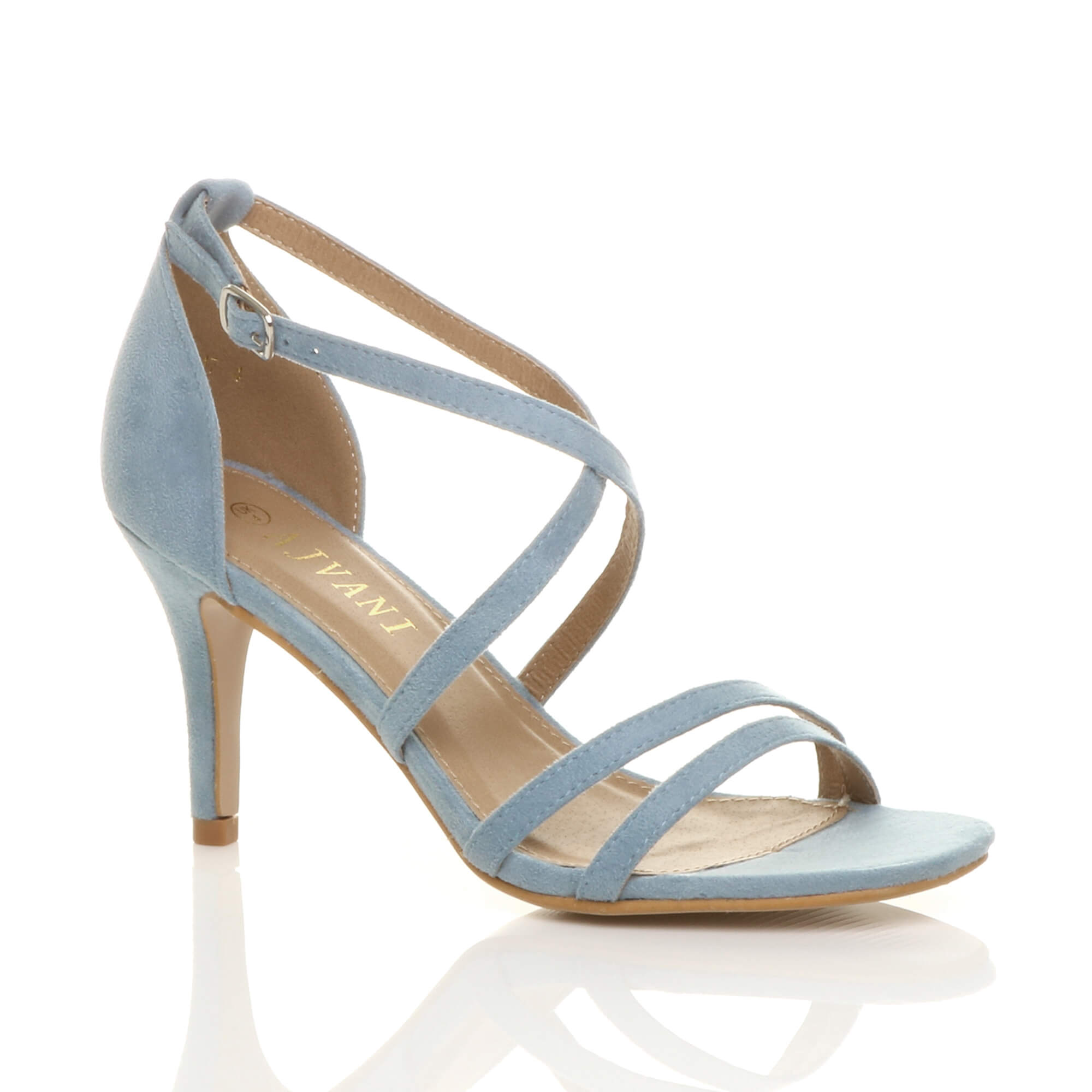 Light Blue AJVANI Light Blue High Heel Crossed Straps Buckle Strappy Sandals, Image 1 of 6