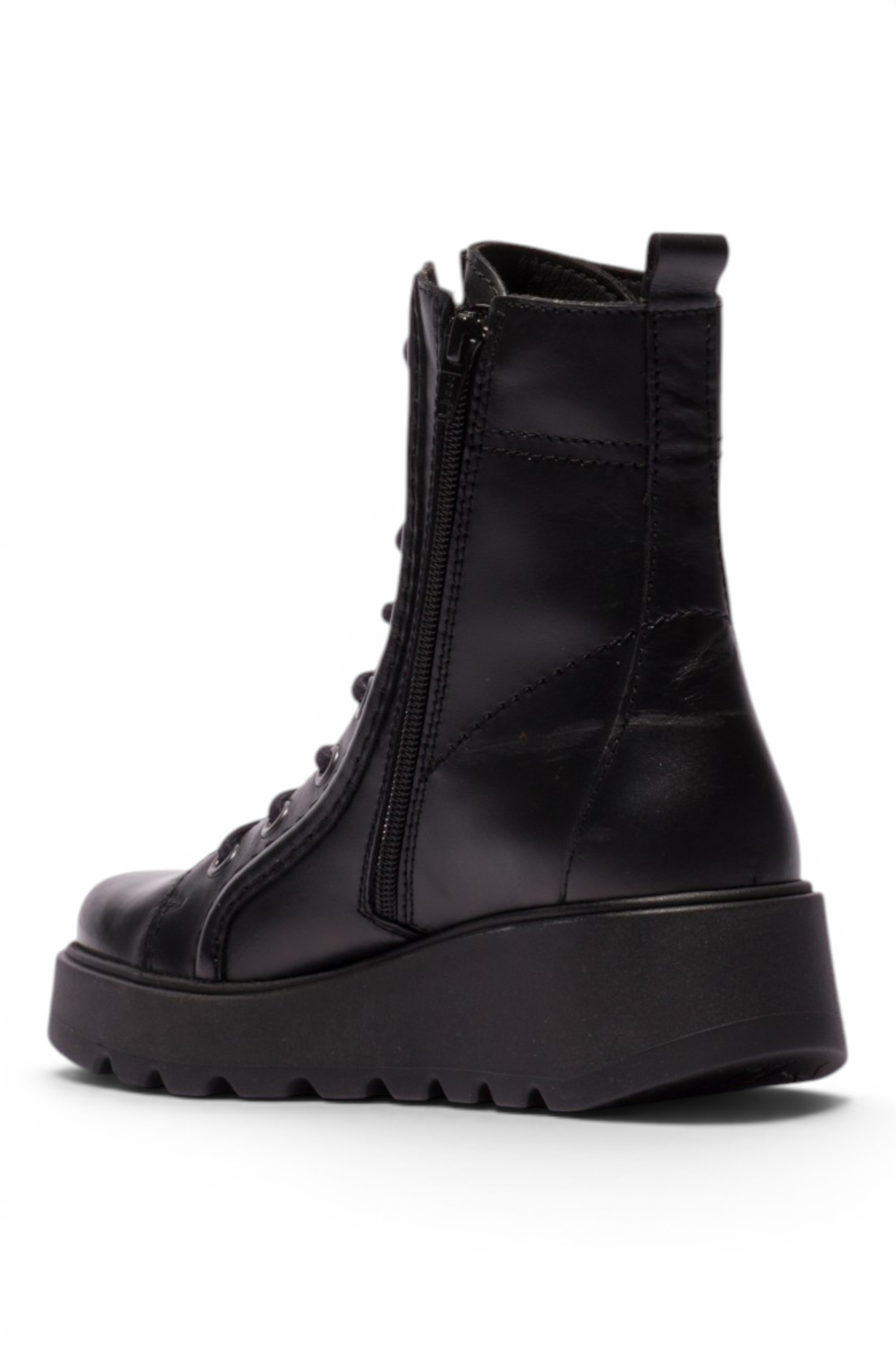 Black Womens Leather Heel Combat Boots-TERY553, Image 4 of 5