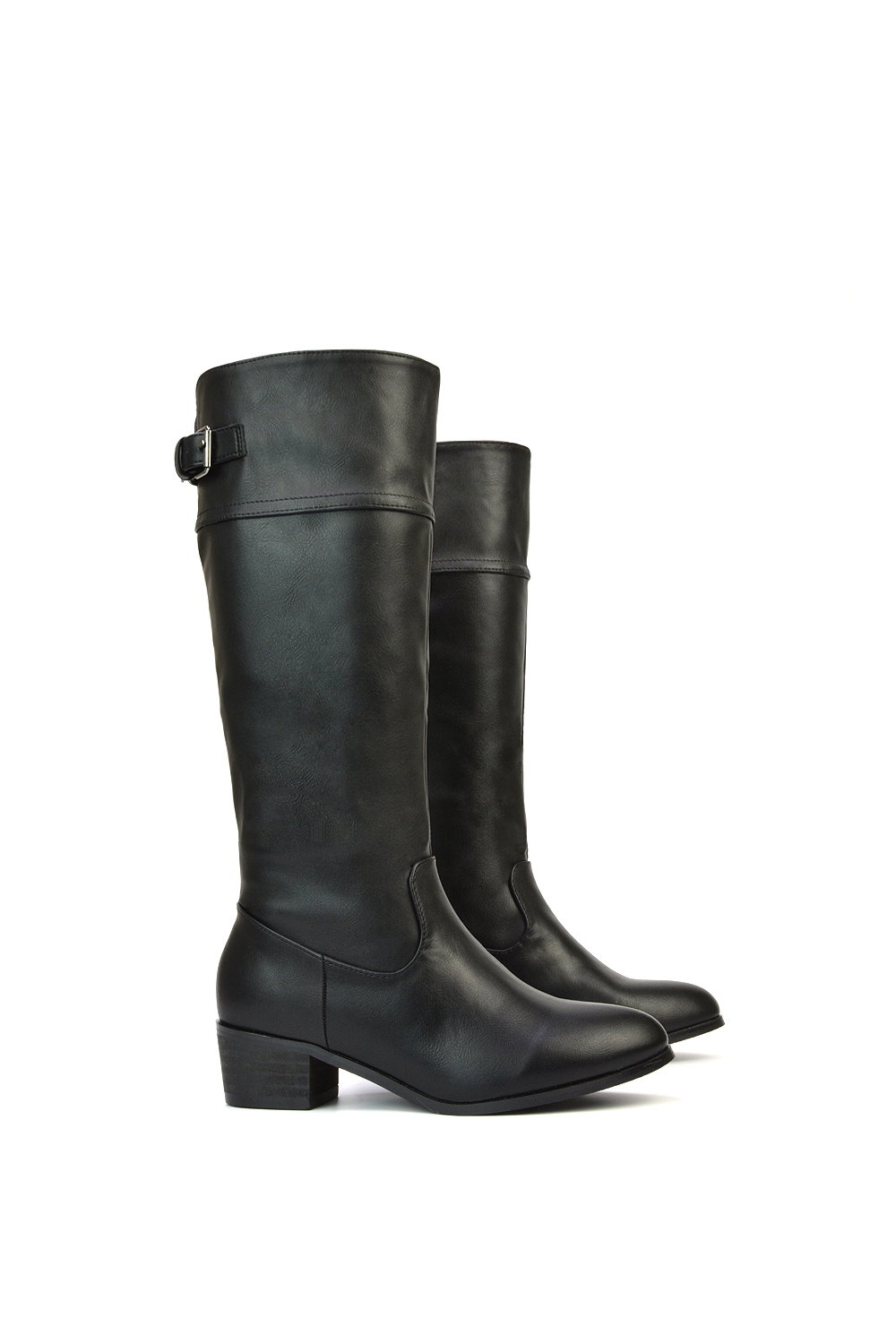 Black 'Caiden' Knee High Boots Low Heel Western Style, Image 2 of 7