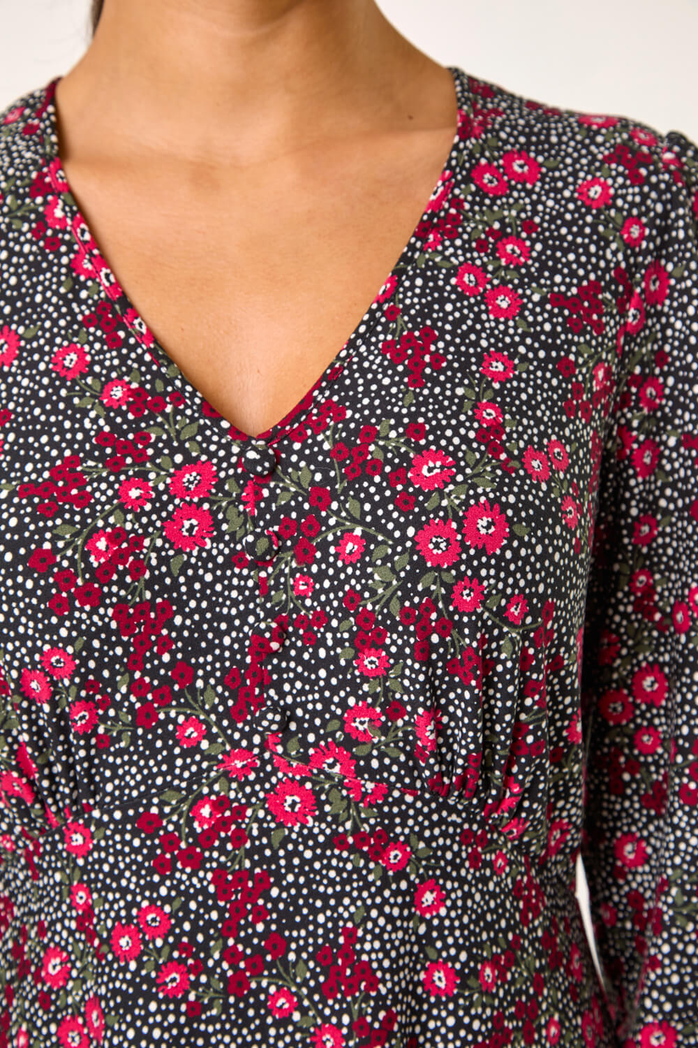 PINK Disty Floral Print V-Neck Stretch Dress, Image 6 of 5
