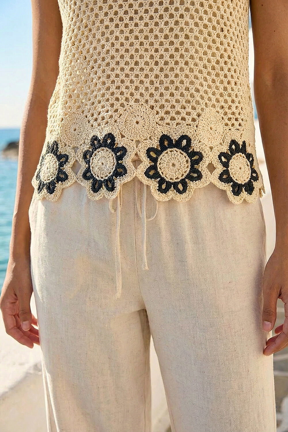 Natural Crochet Floral Knit Vest, Image 5 of 4