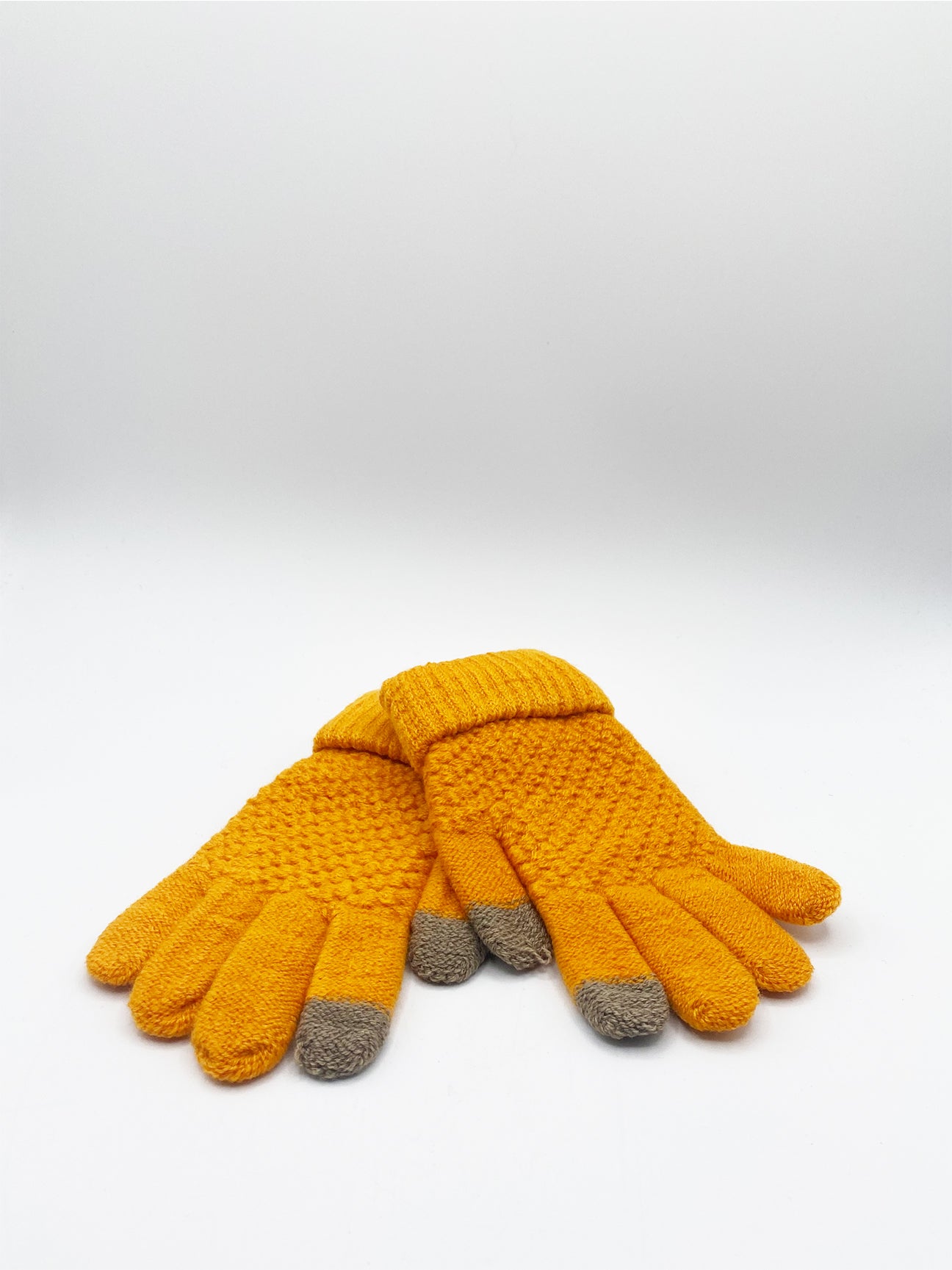 Yellow Textured Touchscreen Knitted Gloves, Image 2 of 2