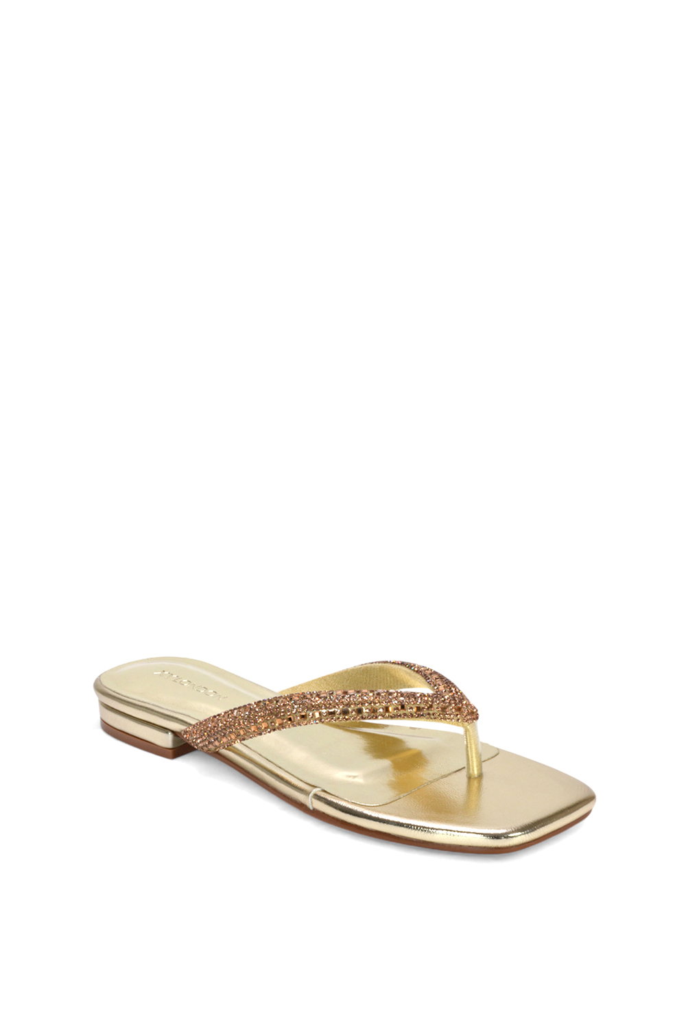 Gold 'Blake' Flat Slip On Diamante Sandals With Thong Strap, Image 2 of 6