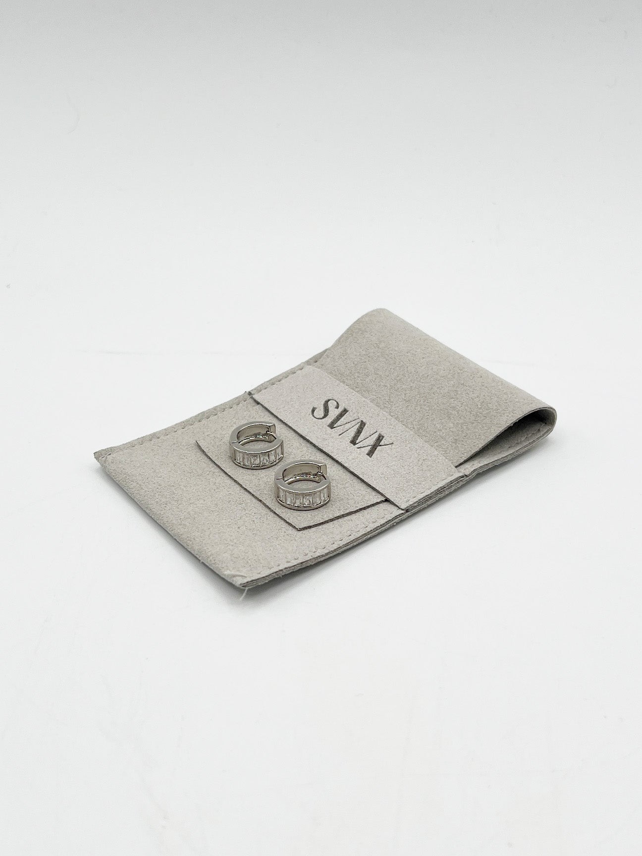 Silver Mini Huggie Hoop with Clear Stones, Image 1 of 2