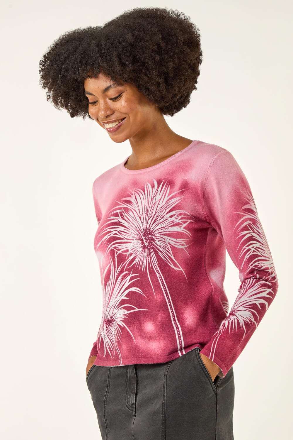 Pink Hotfix Floral Print Knit Jumper, Image 5 of 5
