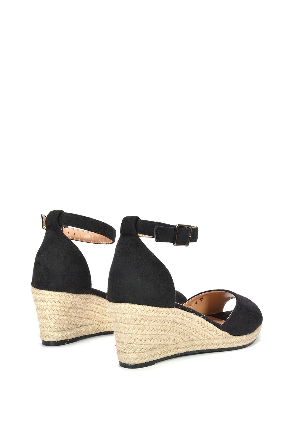 Black 'Angelica' Strappy Espadrille Wedge Heel Sandals With Peep Toe, Image 4 of 6