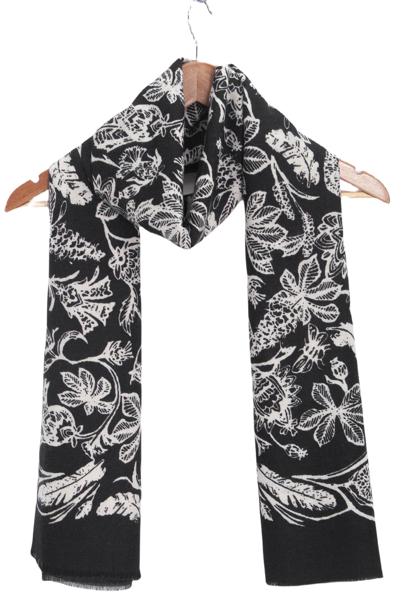 Black Ornate Floral Bordered Lightweight Scarf, Image 2 of 3