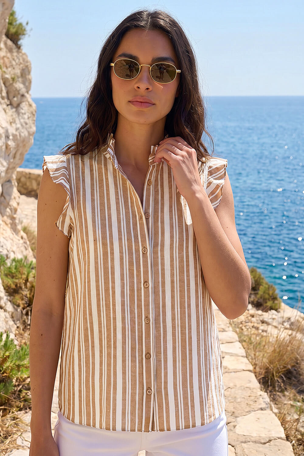 Stone Stripe Frill Sleeve Blouse, Image 4 of 4