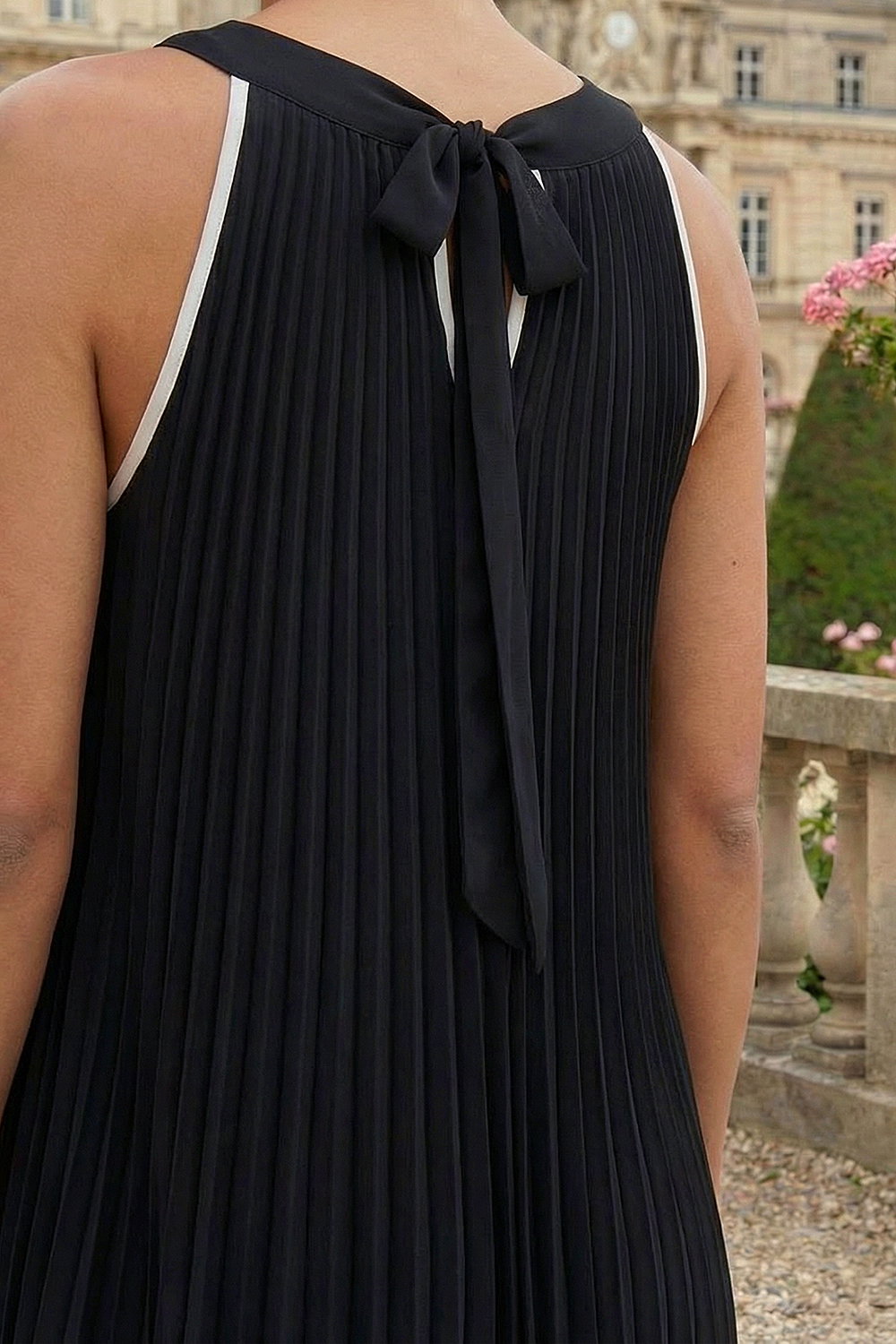 Black A-Line Pleated Halter Neck Dress, Image 5 of 4