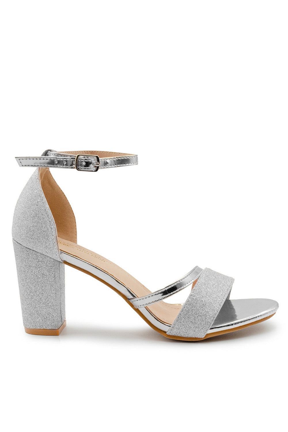 Silver 'Perla' Mid High Block Heel Sandals With Ankle Strap, Image 4 of 5