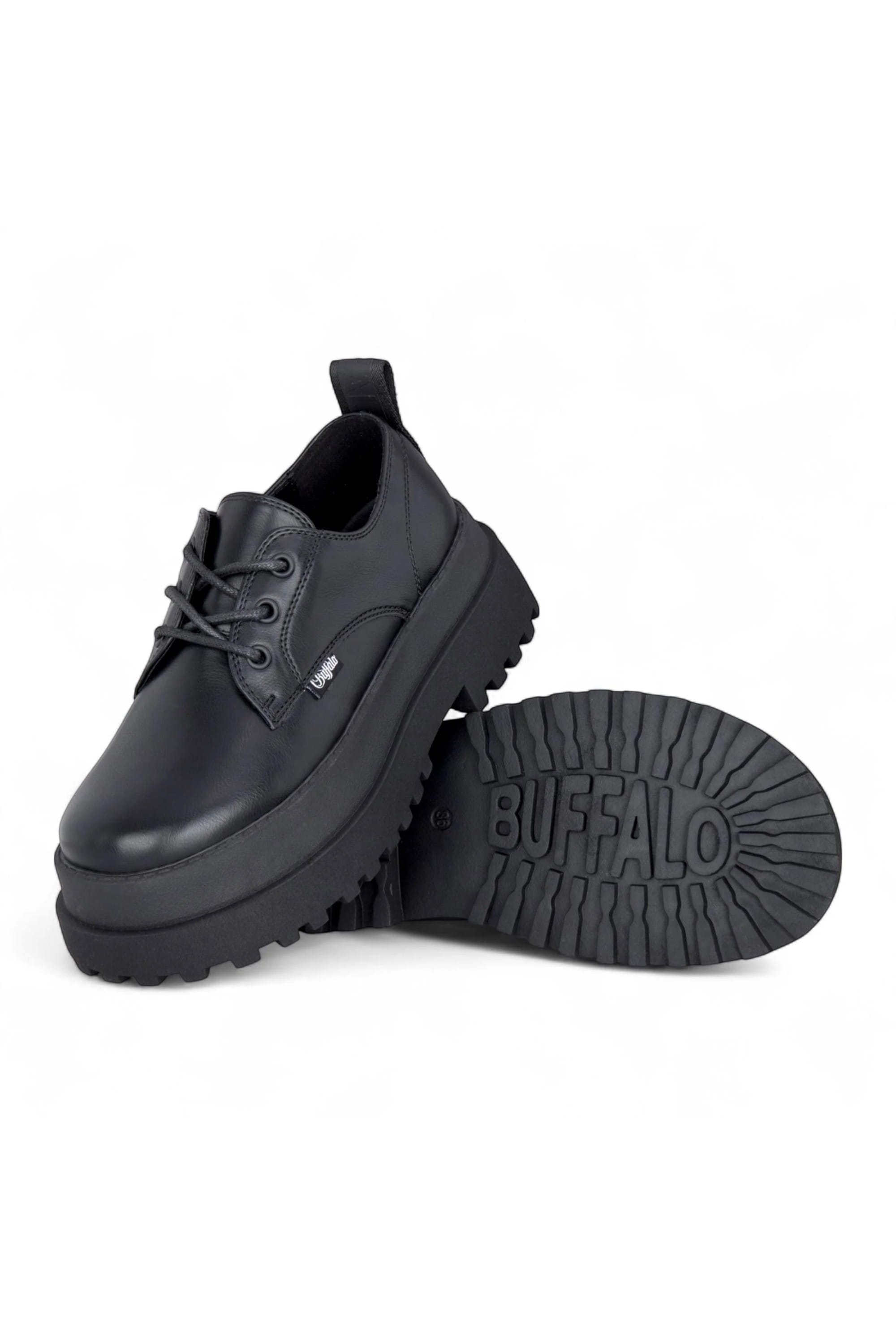 Black Womens Chunky Lace-Up Derby Shoes Pluto, Image 4 of 6
