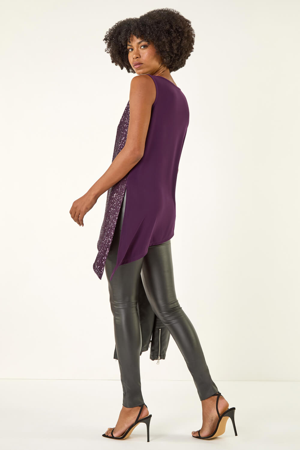 Purple Sparkly Asymmetric Stretch Vest, Image 4 of 5