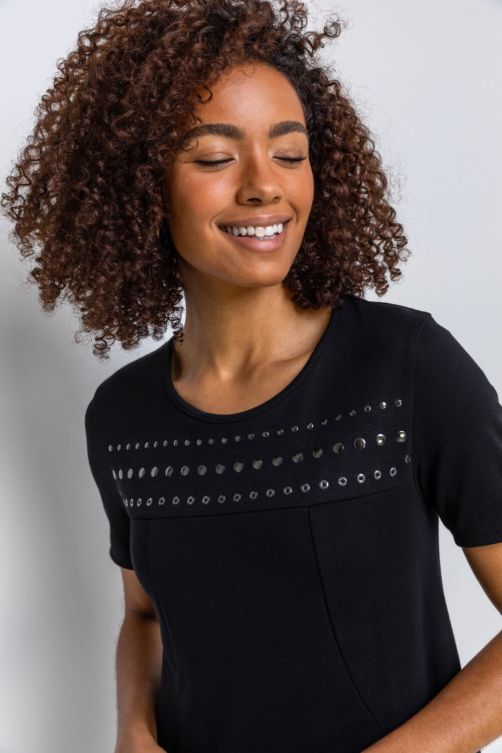 Black Eyelet Embellished Pocket Slouch Shift Dress, Image 5 of 4