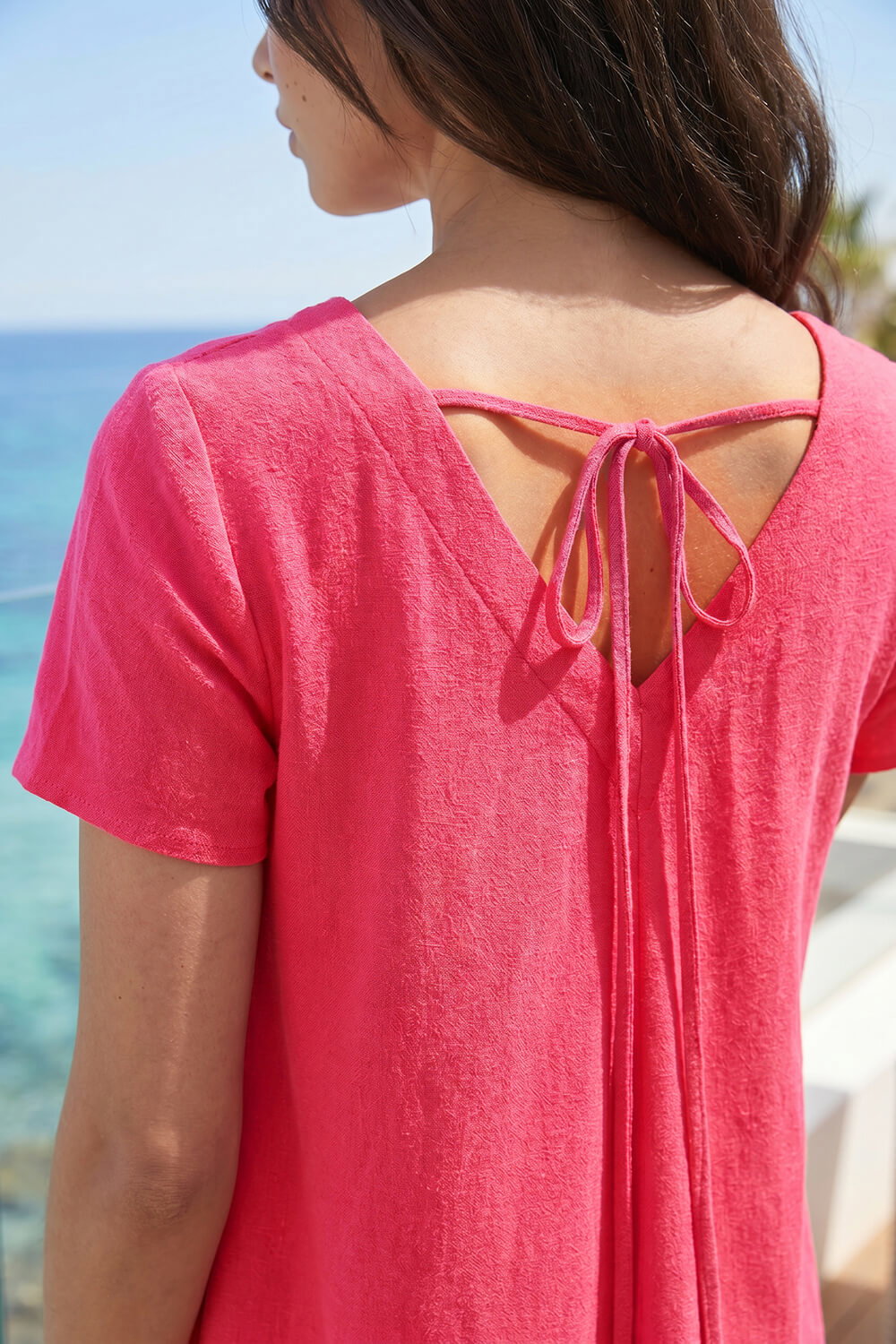 Cerise Petite V-Neck Swing Pocket Dress, Image 5 of 4