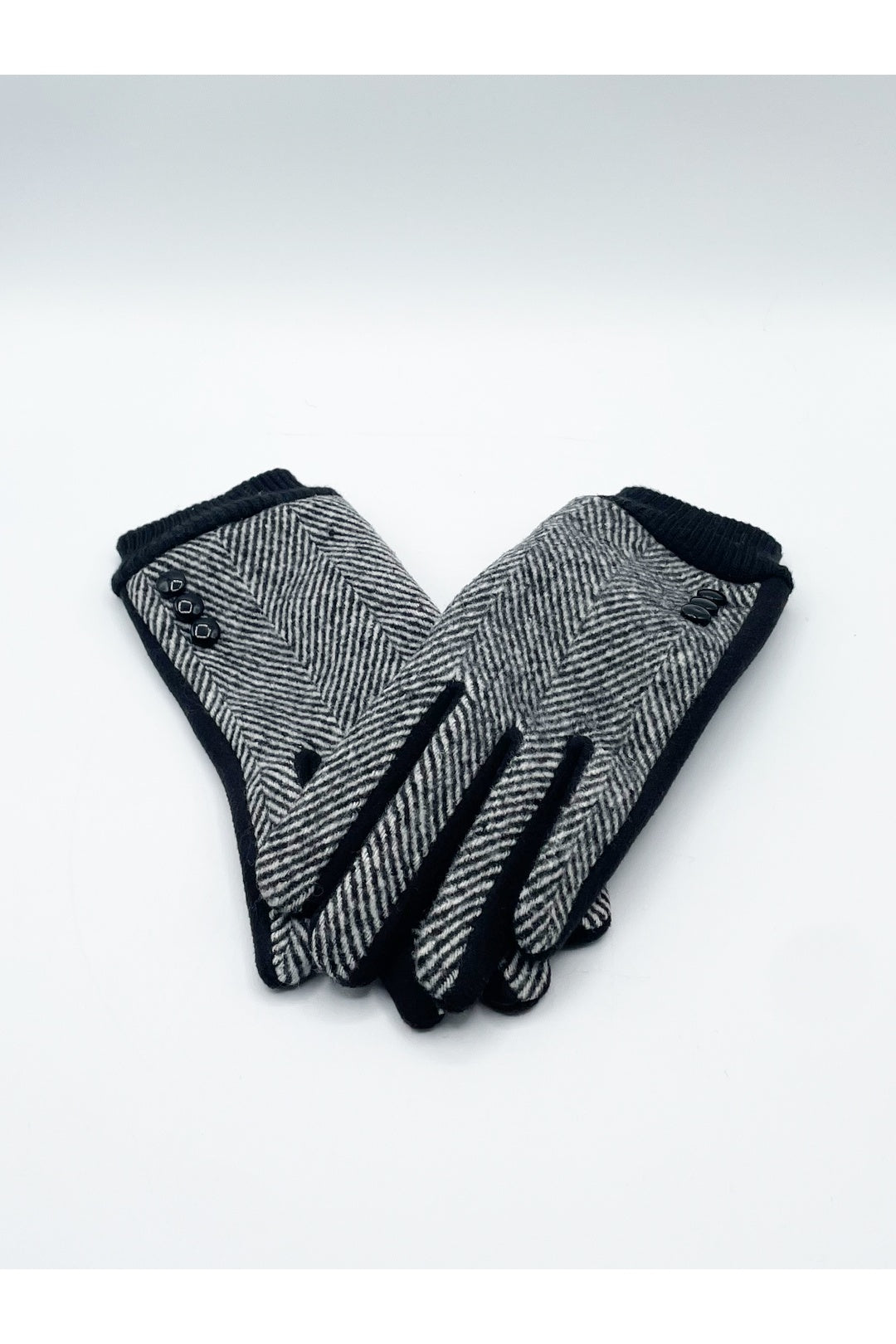 Black Herringbone Gloves, Image 2 of 5