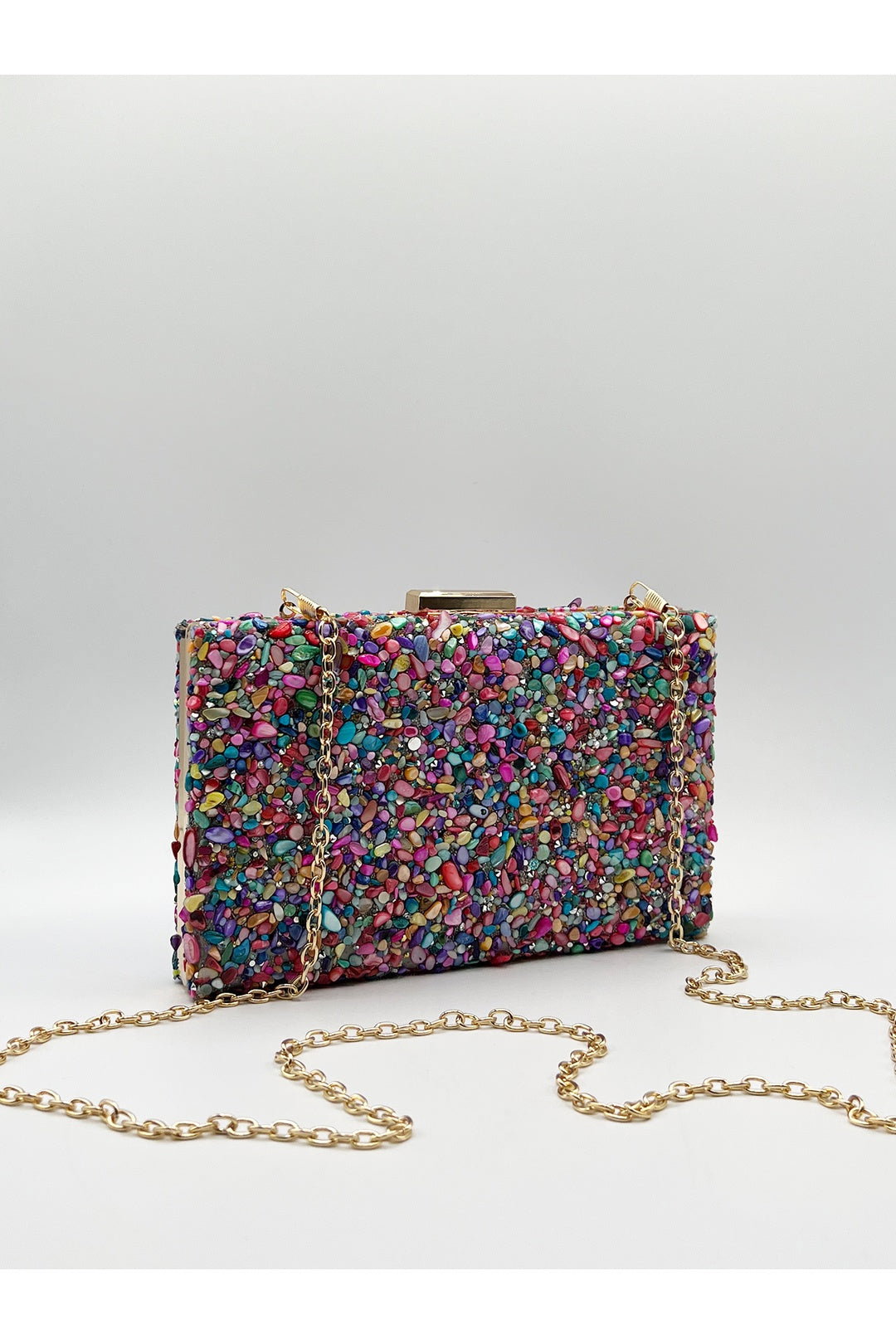 Multi Embellished Square Clutch Bag in Multi, Image 2 of 5