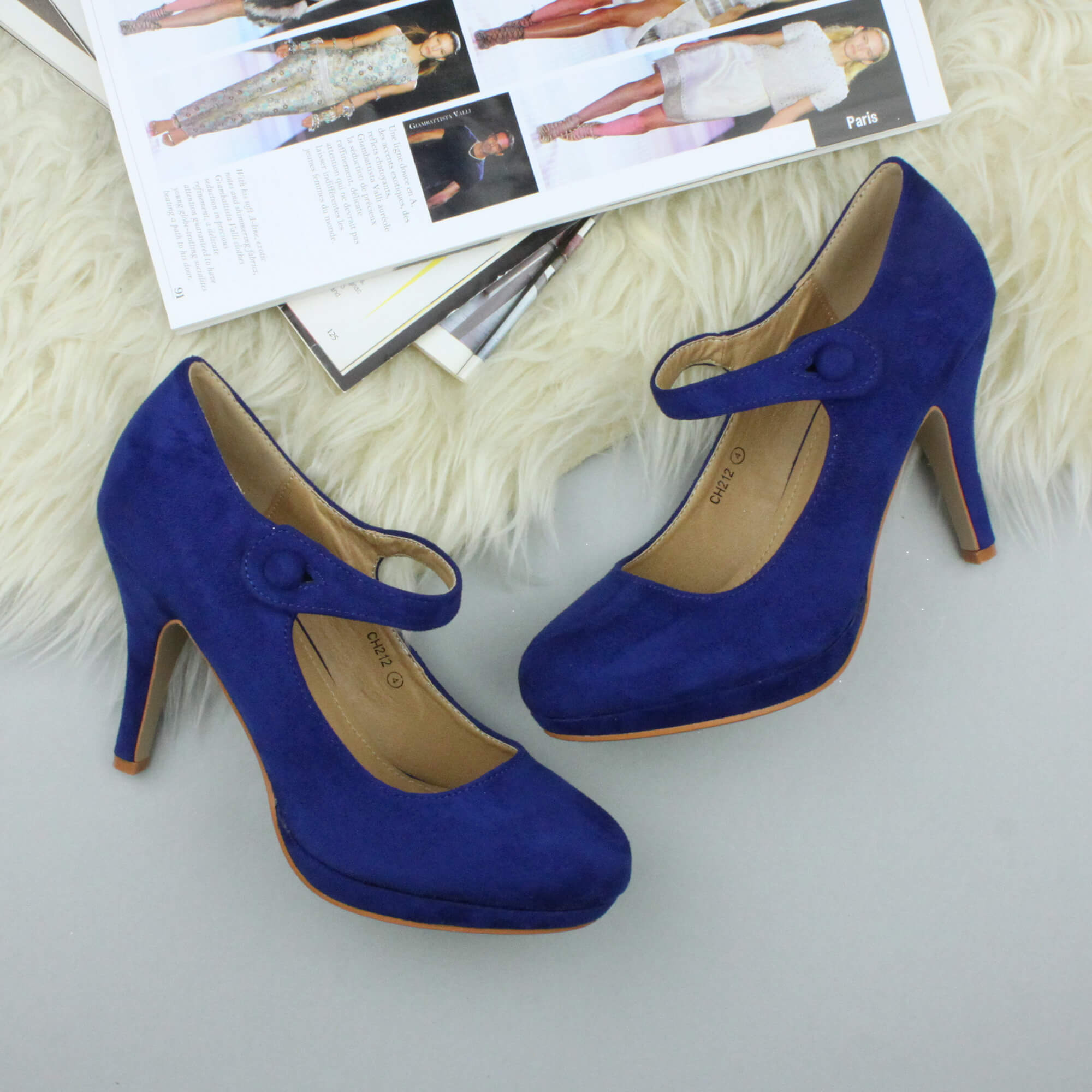 Royal Blue AJVANI Royal Blue High Heel Mary Jane Court Shoes, Image 4 of 6