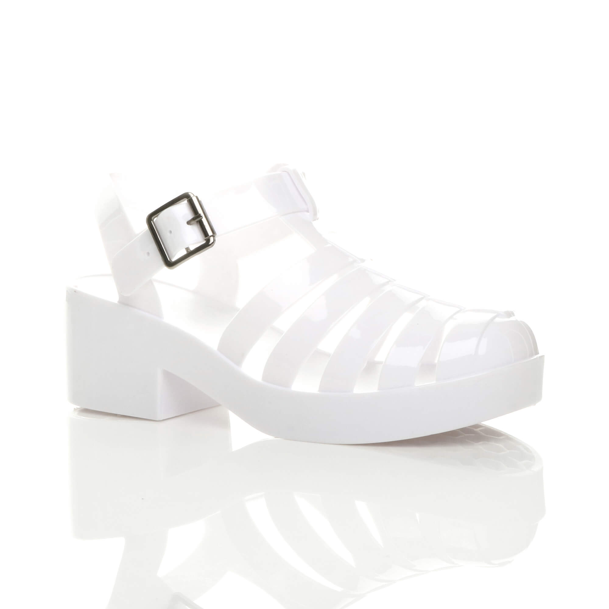 Pink Mid Block Heel Fisherman Gladiator Jelly Sandals