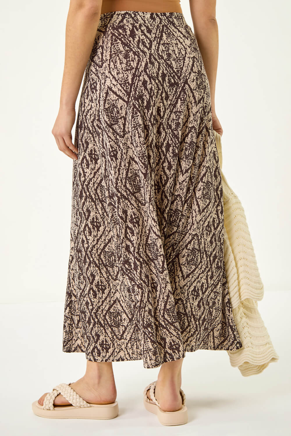 Chocolate Abstract Diamond Print Midi Skirt, Image 5 of 6