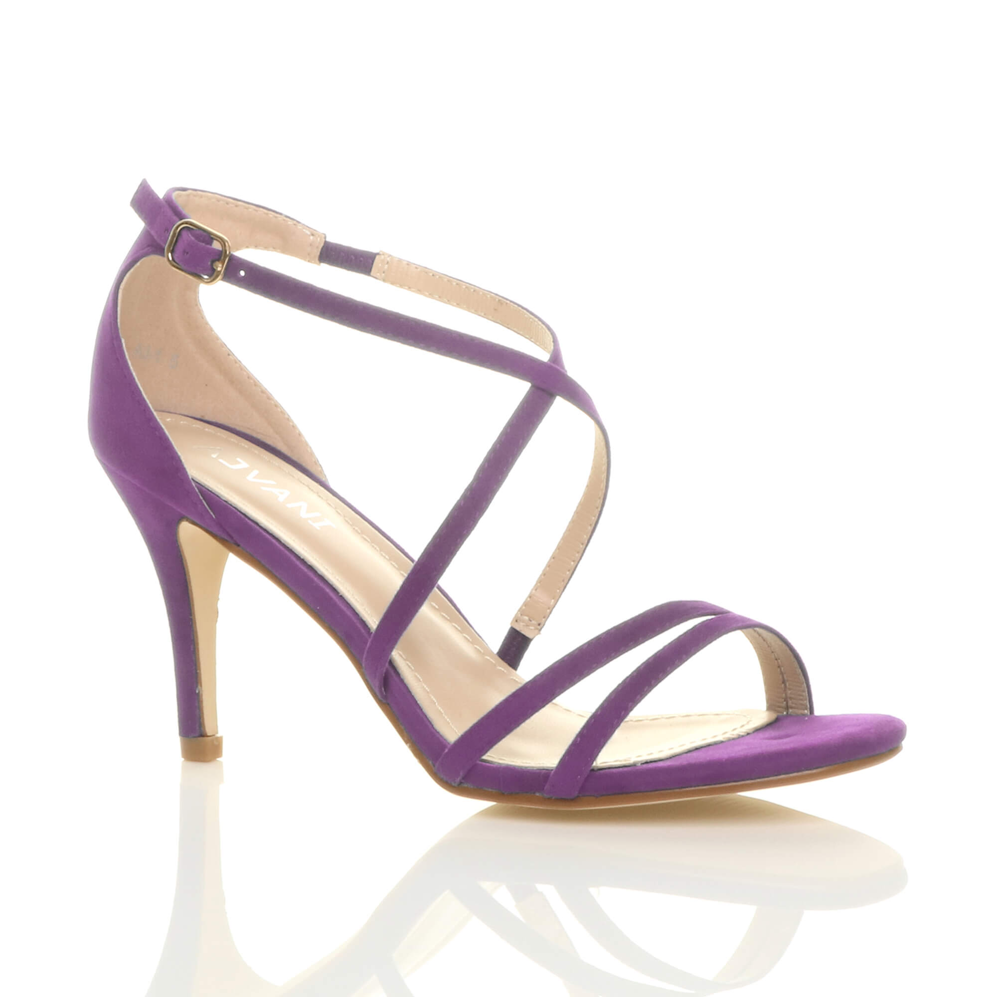 Purple AJVANI Purple High Heel Crossed Straps Buckle Strappy Sandals, Image 1 of 6